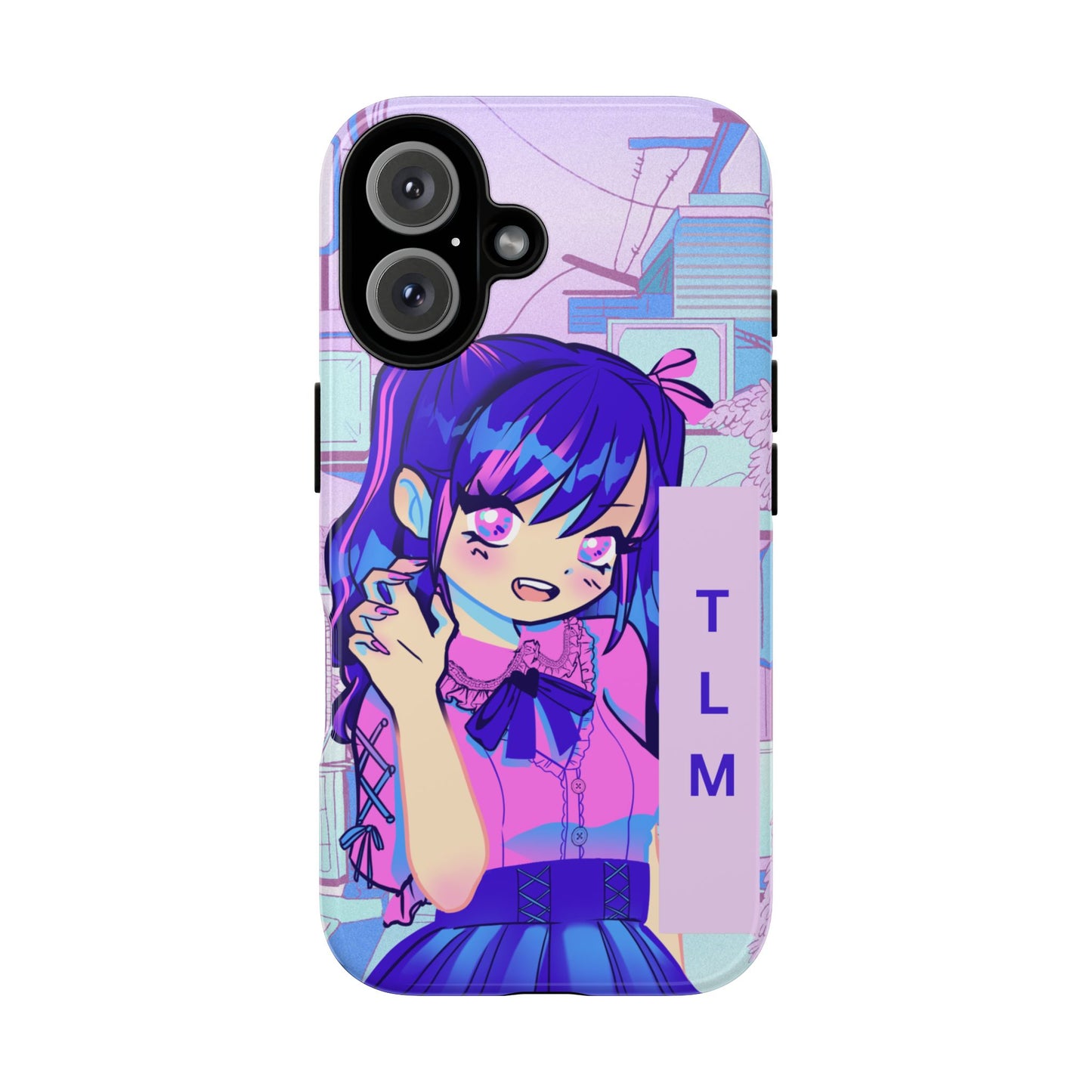 Personalized Initials, Anime Girl Phone Case,  Soft Pastel Kawaii Aesthetic Design, Cute Anime Aesthetic Phone Cover with Custom Initials