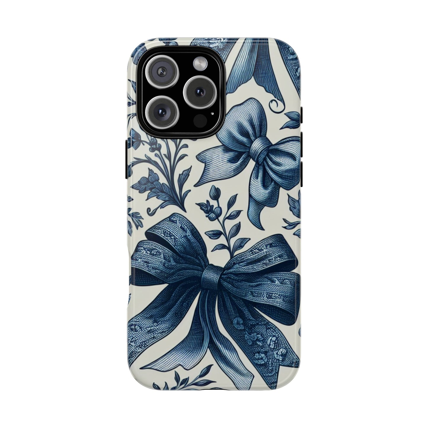 Coquette Vintage Bow Phone Case compatible with iPhone 16 pro max plus 15 14 13 12 11 10 9 8 X Samsung, Pixel Cute Blue Ribbon Floral Design