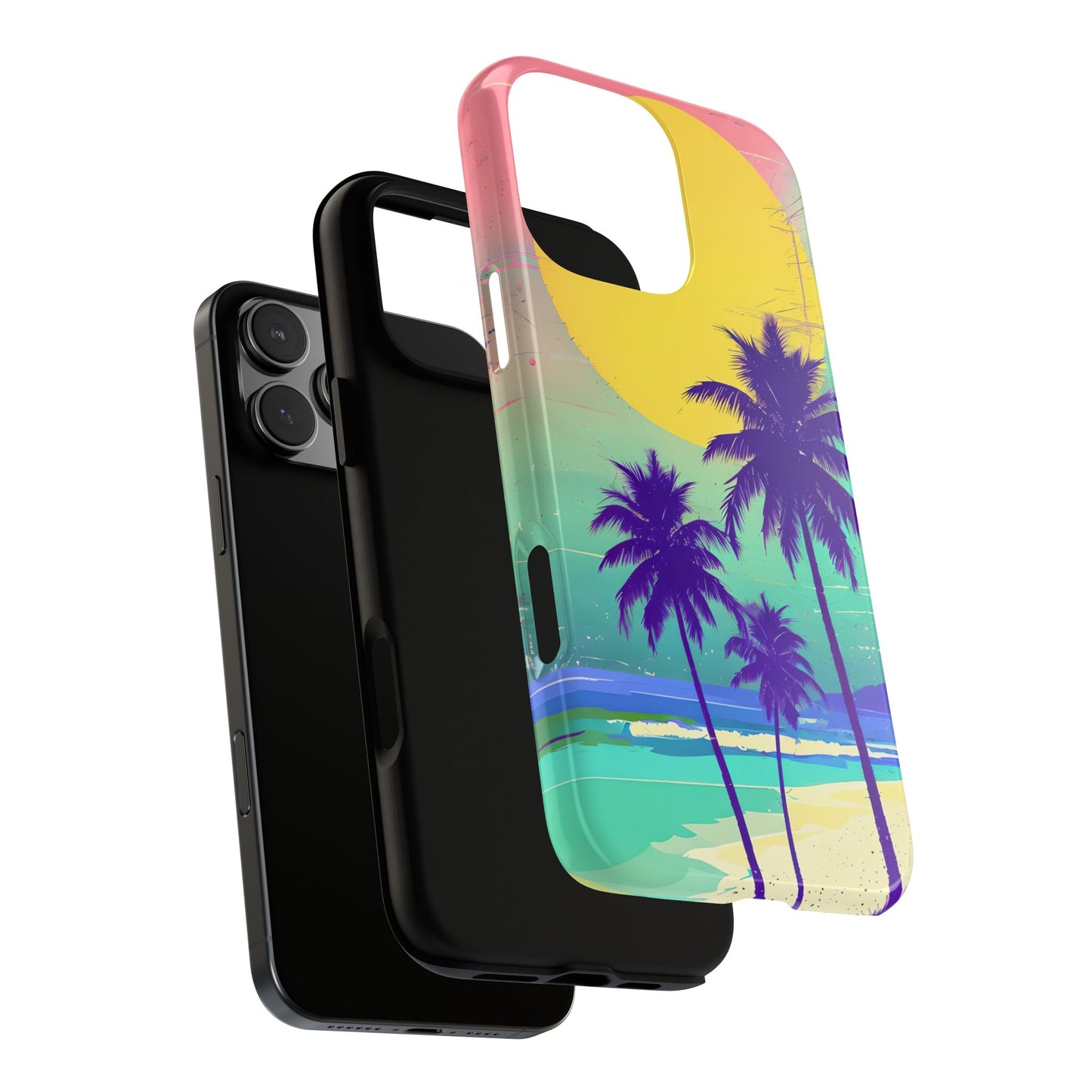 Neon Sunset Beach Vibes Case - Retro Vaporwave Aesthetic with Sunset and Tropical Palms Trees, compatible with iPhone, Samsung Galaxy, Pixel