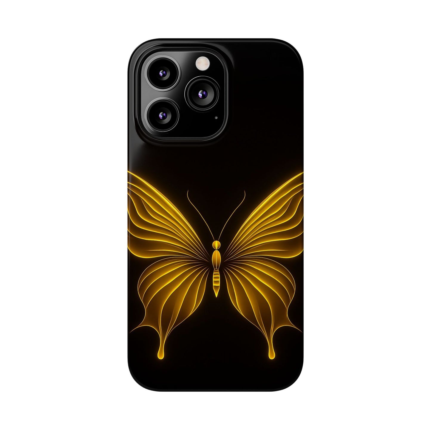 Golden Butterfly Phone Case, Elegant Insect Art, Black Aesthetic Slim Phone Case Compatible with iPhone, Galaxy, Google