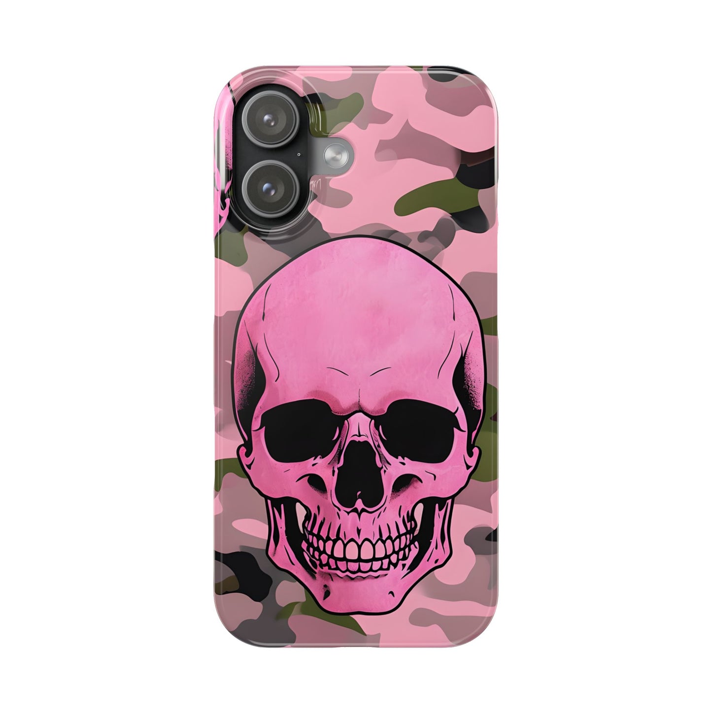 Pink Camo Skull Phone Case, Slim Case for iPhone, Edgy Phone Accessory, Unique Gift for Her, Trendy Tech Lover