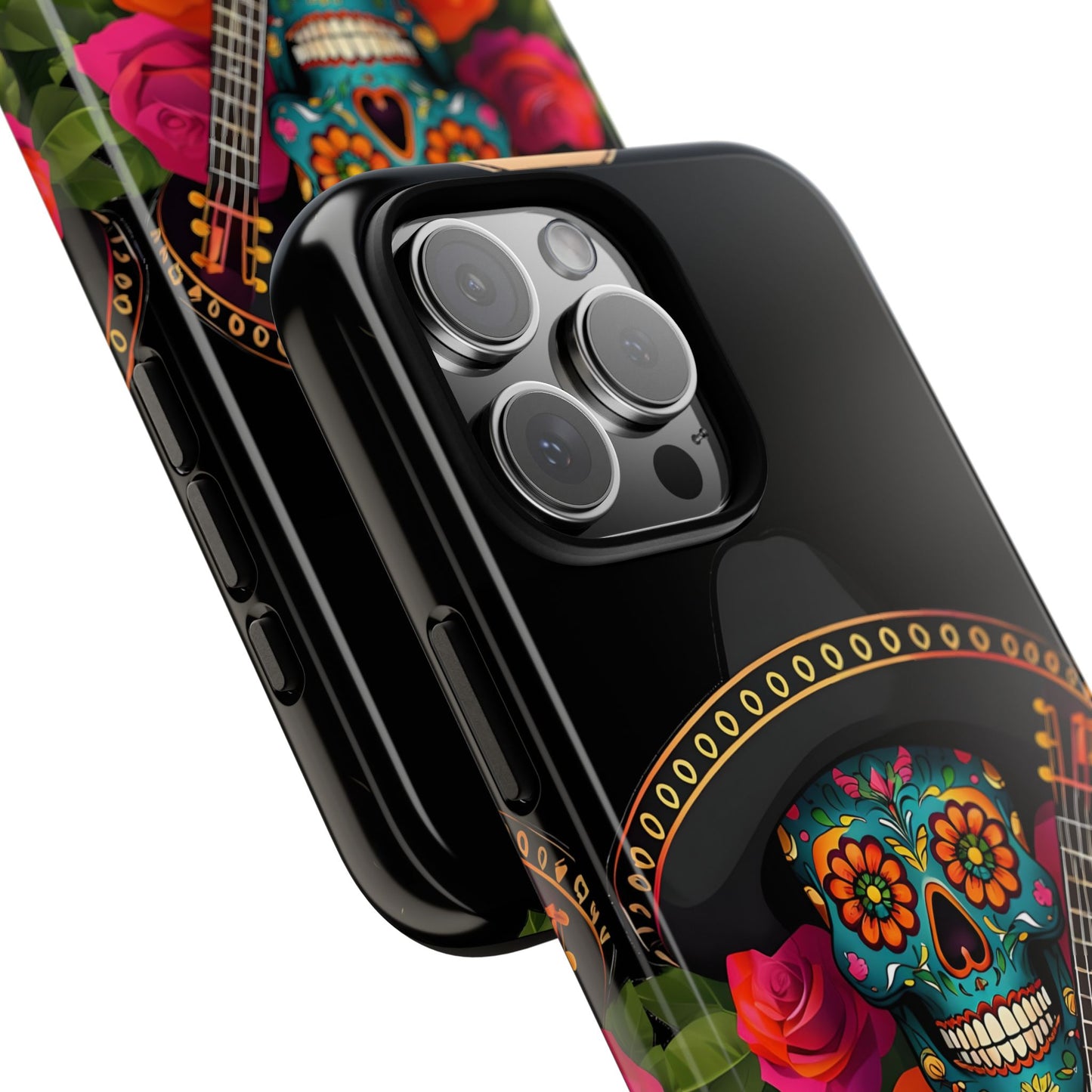 Mariachi Skull Tough Phone Case - Colorful Folk Aesthetic, Halloween Floral Skull Design, Compatible with iPhone, Galaxy, and Google Phones