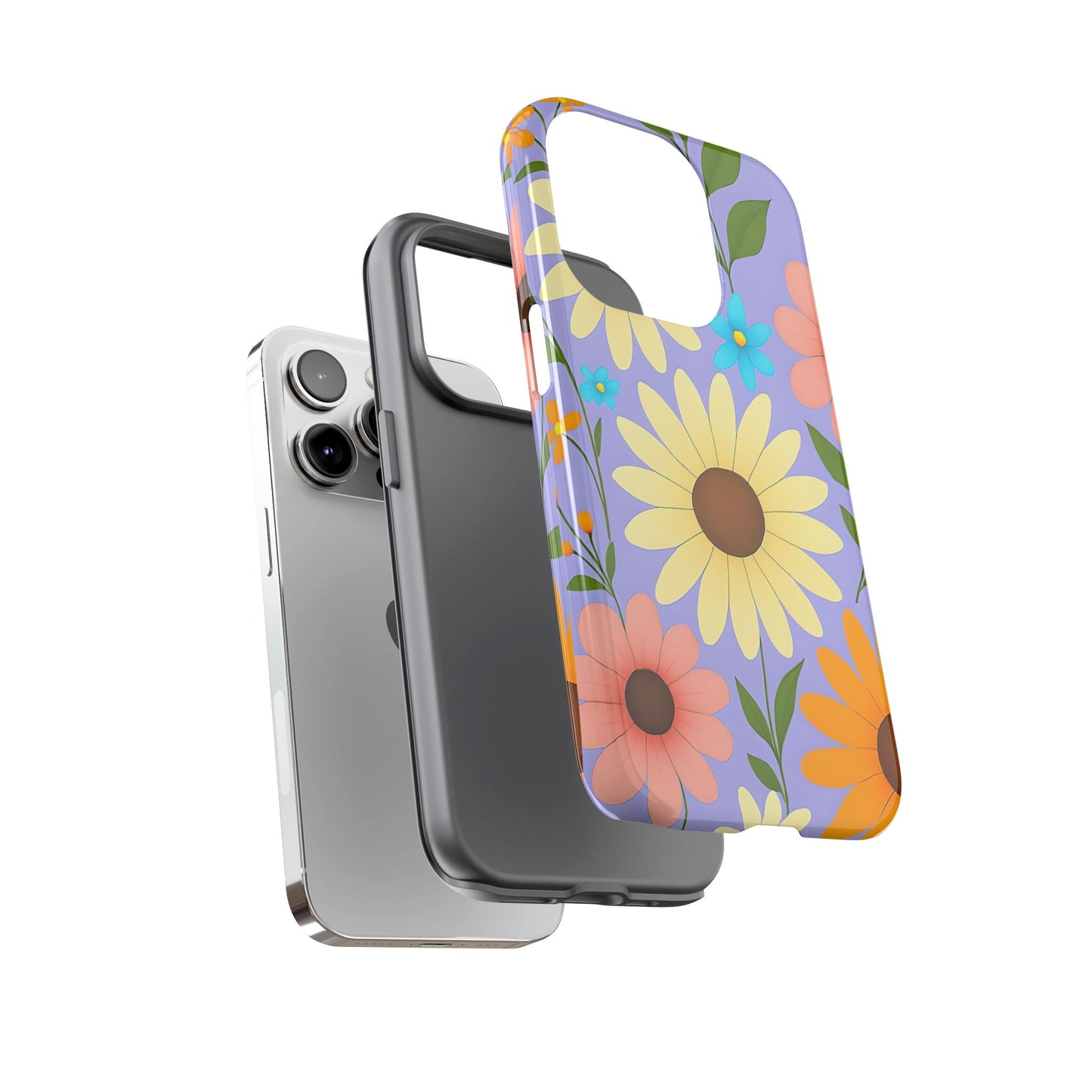 Minimal Daisy Flower Tough Phone Case - Retro Coquette Floral Print, Cute Soft Aesthetic, Compatible with iPhone, Galaxy, and Google Phones