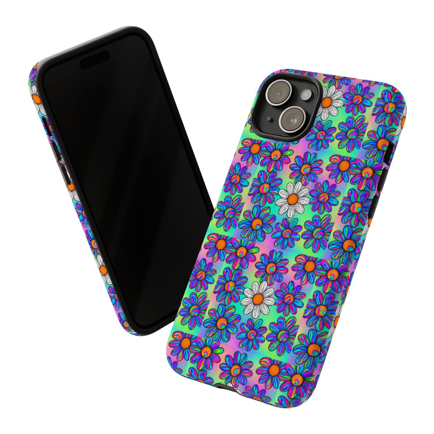Trippy Daisy Tough Phone Case - Psychedelic Floral Aesthetic, Colorful Groovy Design, Compatible with iPhone, Galaxy, and Google Phones