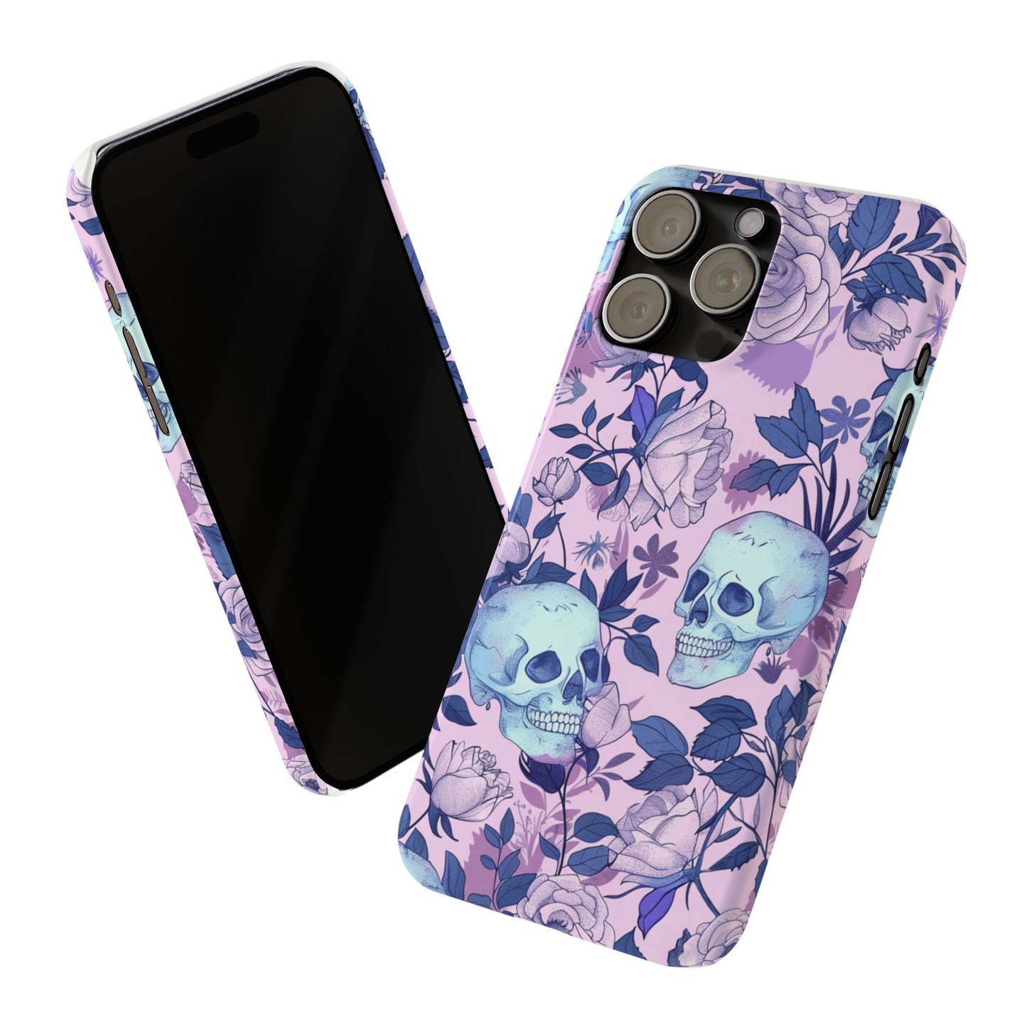 Floral Skull Slim Phone Case - Aesthetic, Trendy, Gift for Goth Lovers, Unique Phone Accessories, Floral Print, Halloween Decor