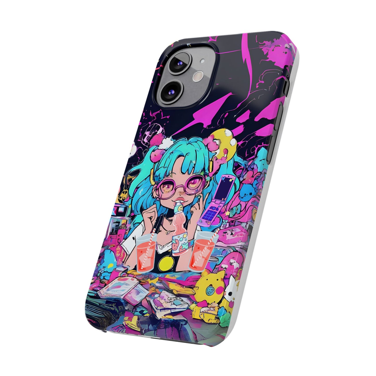 2K Anime Girl Slim Phone Case - Kawaii Vaporwave Style, Cute Maximalist Aesthetic, Cute Phone Covers, Unique Gifts for Teens