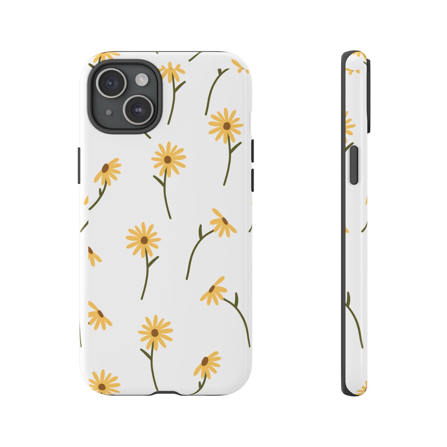 Sunflower Floral Tough Phone Case - Minimal Daisy-Inspired Print, Simple Botanical Aesthetic, Compatible with iPhone, Galaxy, and Google