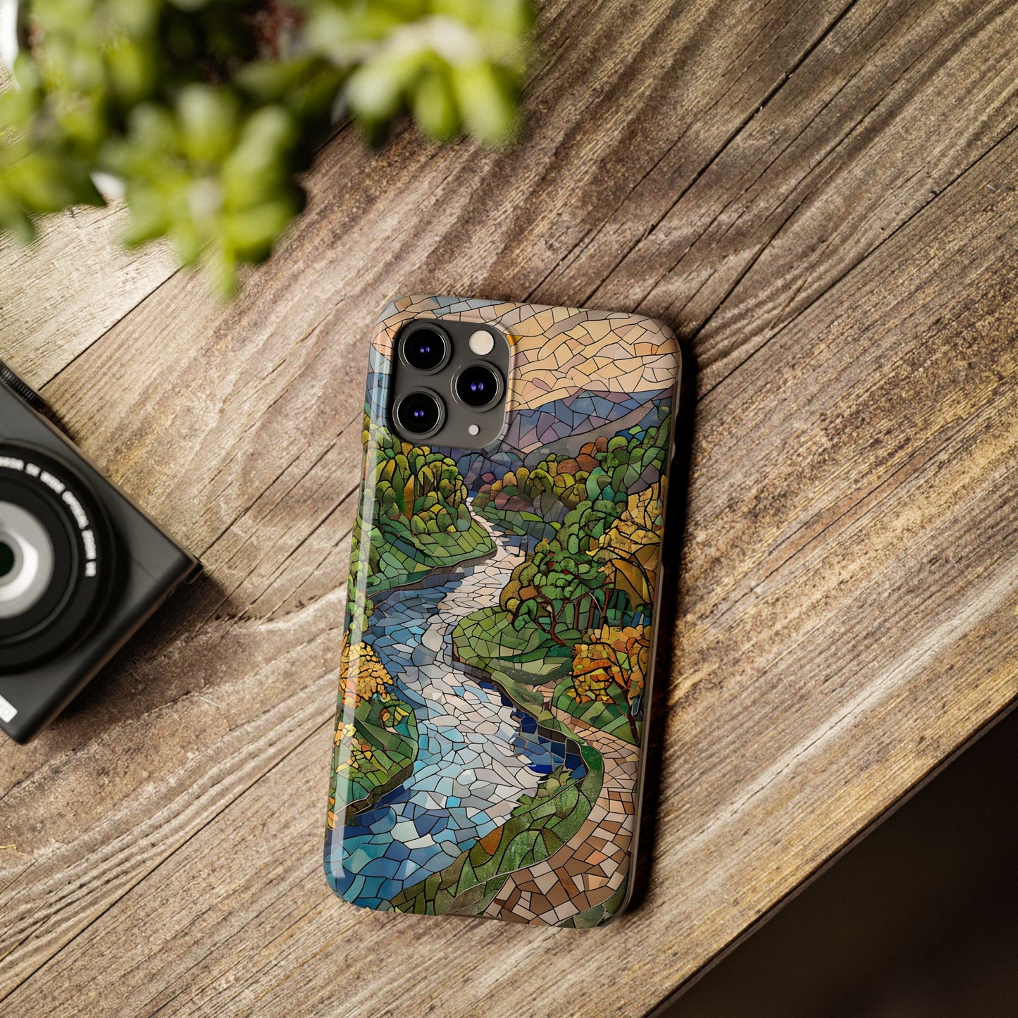Cuyahoga Valley Mosaic Slim Phone Case, Midwest Forest Art, Scenic Nature Aesthetic, Unique Gift for Nature Lovers