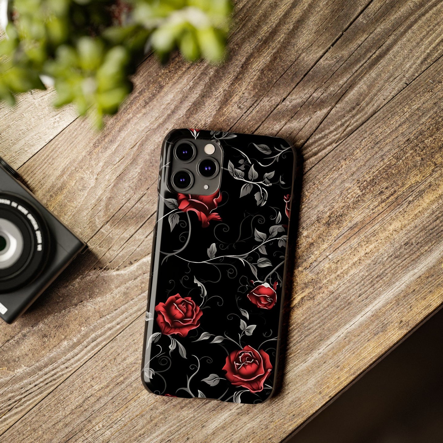 Elegant Floral Slim Phone Cases, Gothic Style Case, Rose Design Cover, Unique Gift for Her, Phone Accessories, Modern Chic