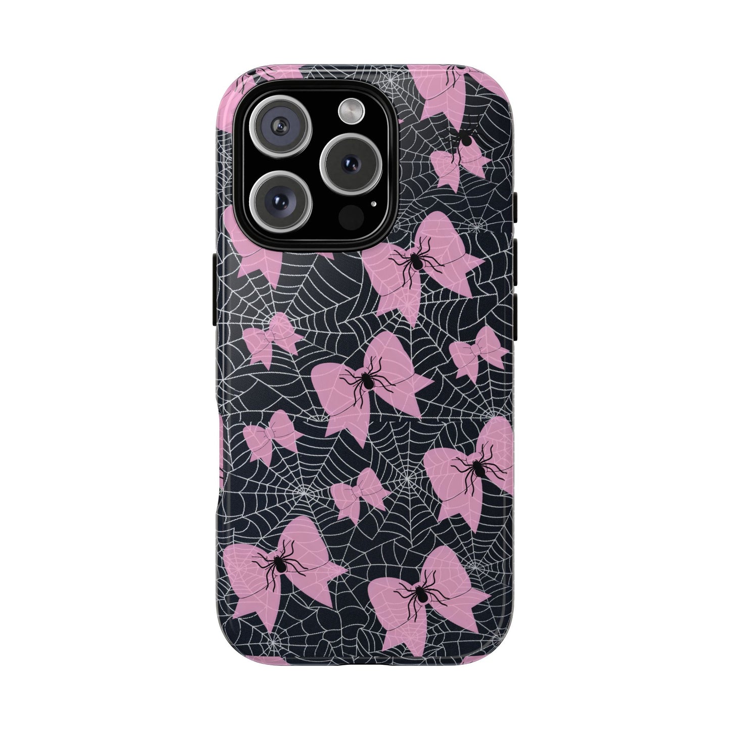 Pink Spider Bow Phone Case, Goth Coquette Spiderweb Phone Cover Creepy Cute Halloween Aesthetic Case Spooky Glam Girl Accessory for Alt Fans