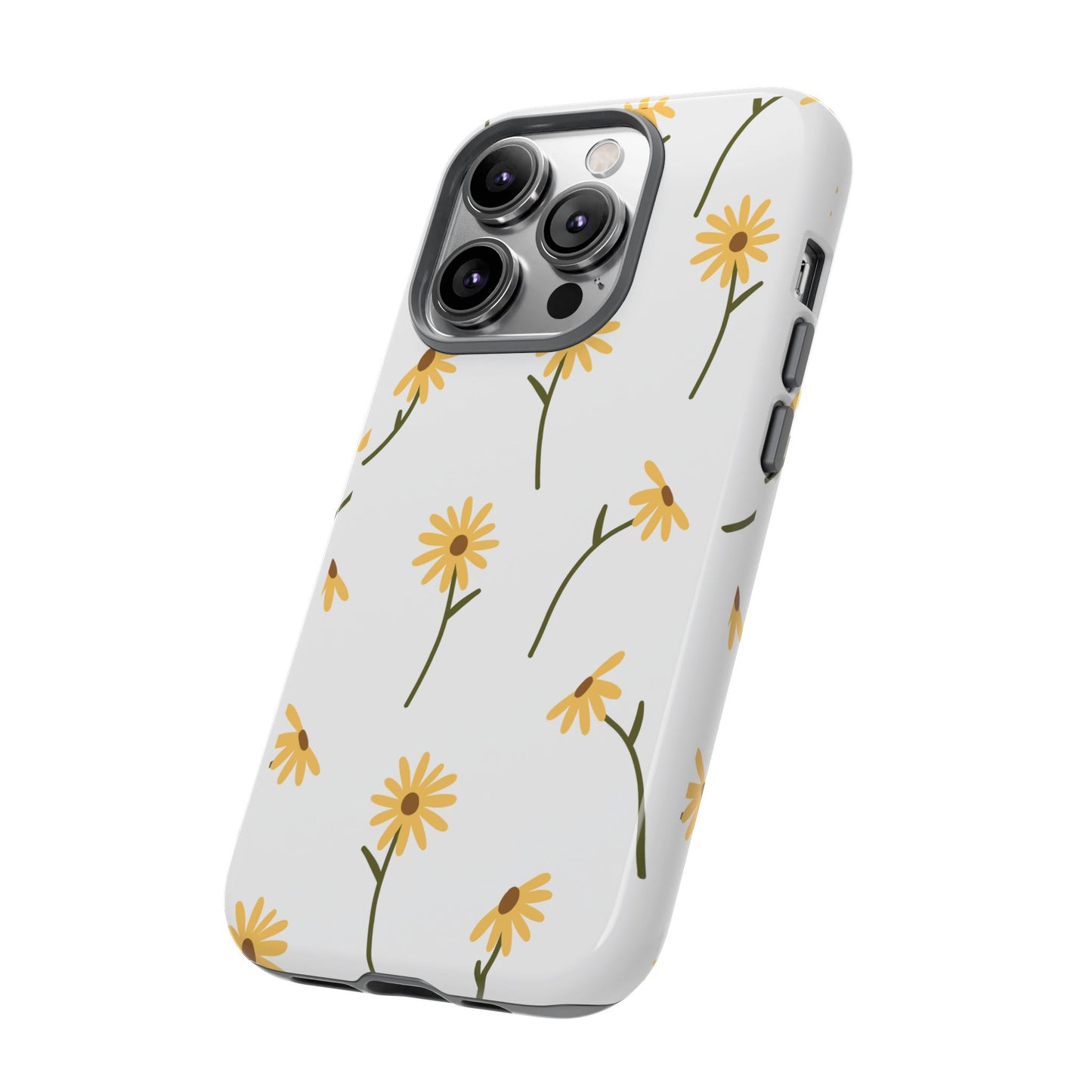 Sunflower Floral Tough Phone Case - Minimal Daisy-Inspired Print, Simple Botanical Aesthetic, Compatible with iPhone, Galaxy, and Google