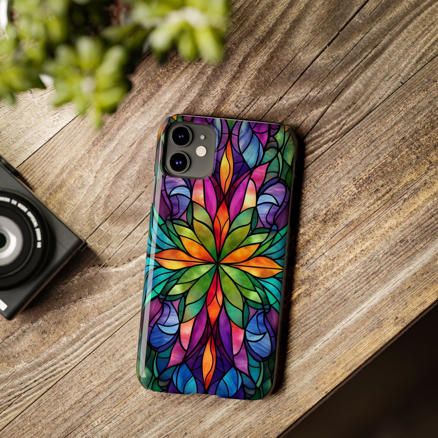 Vibrant Floral Slim Phone Cases, Colorful Cell Phone Cover, Stained Glass Design, Unique Gift for Her, Artistic Accessories, Phone Case