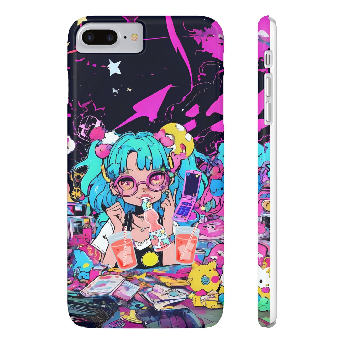 2K Anime Girl Slim Phone Case - Kawaii Vaporwave Style, Cute Maximalist Aesthetic, Cute Phone Covers, Unique Gifts for Teens