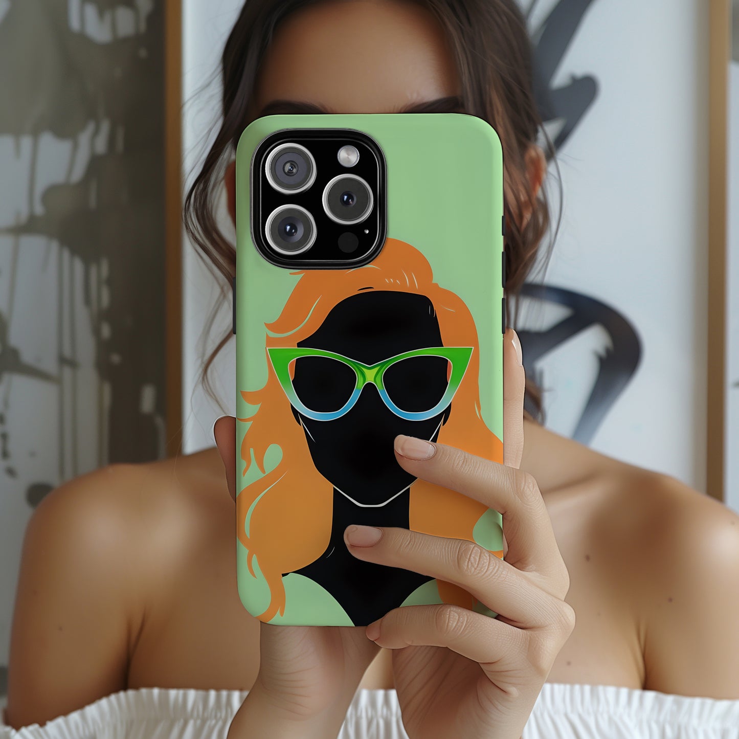 Ginger Woman Tough Phone Case, Irish Green Sunglasses Portrait, St Patricks Day Redhead Art Cover for iPhone Galaxy Google
