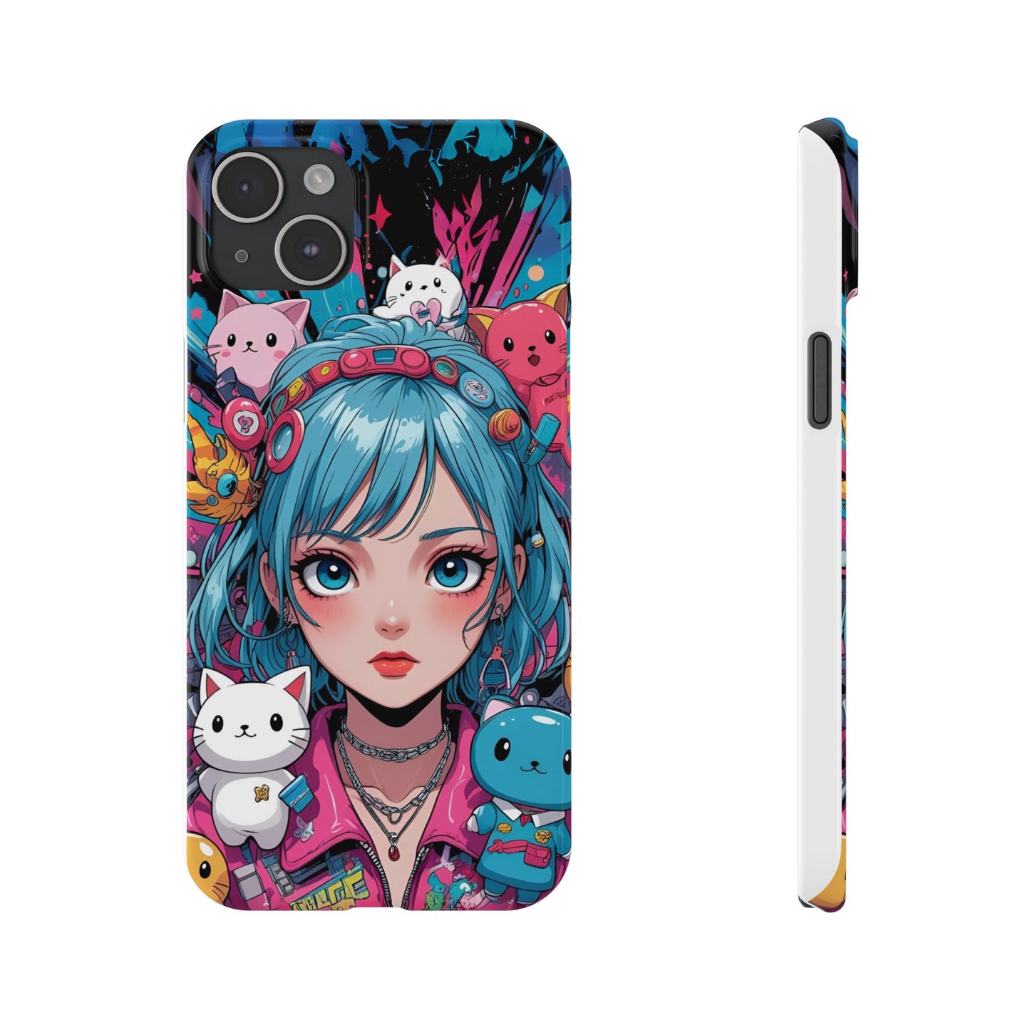 Y2K Anime Girl Slim Phone Case - Cute Maximalist Aesthetic, Kawaii Vaporwave Style, Pop Culture Lovers and Special Occasions