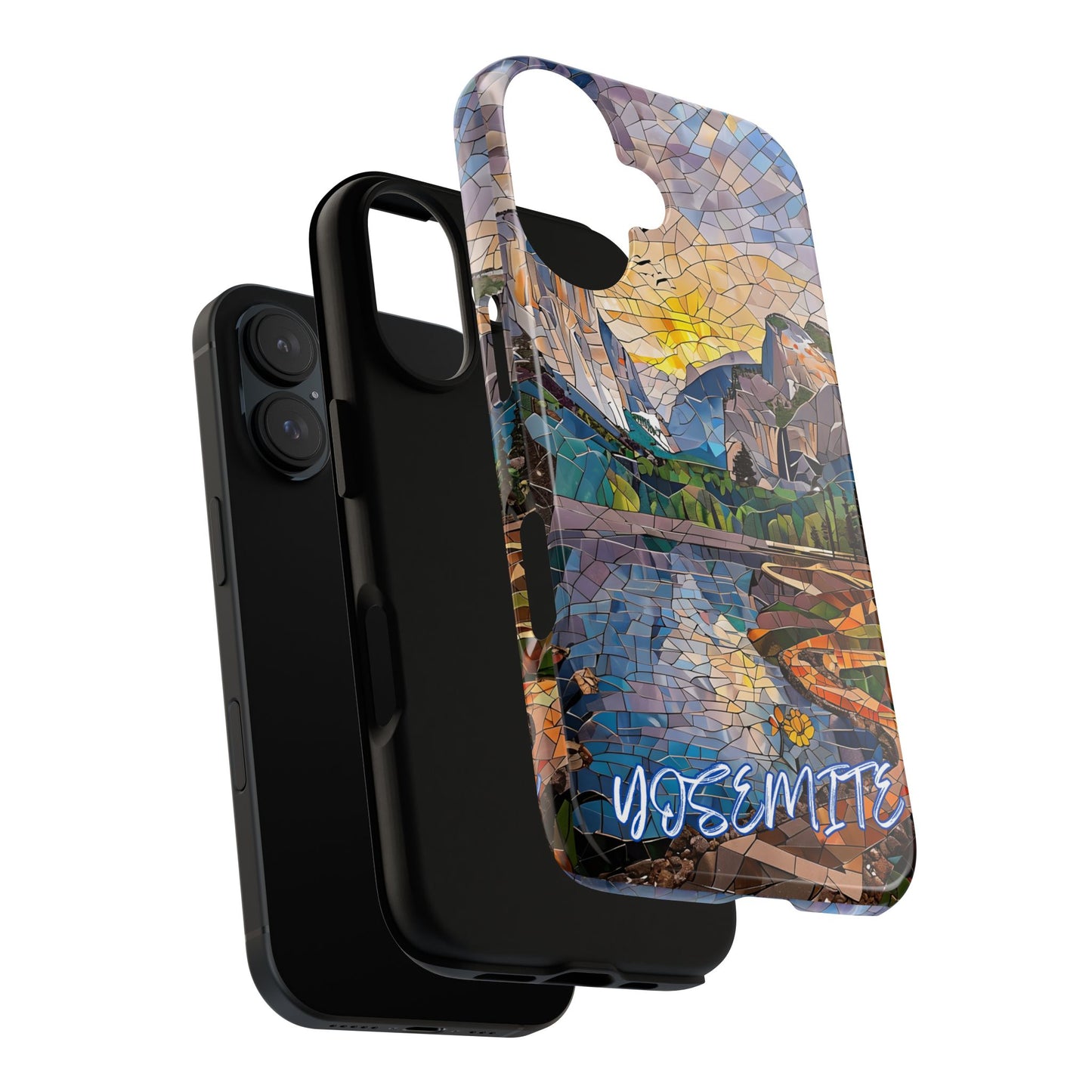 Yosemite Mosaic Tough Phone Case - Mountain Nature Art, Scenic Forest Aesthetic, Compatible with iPhone, Galaxy, and Google Phones