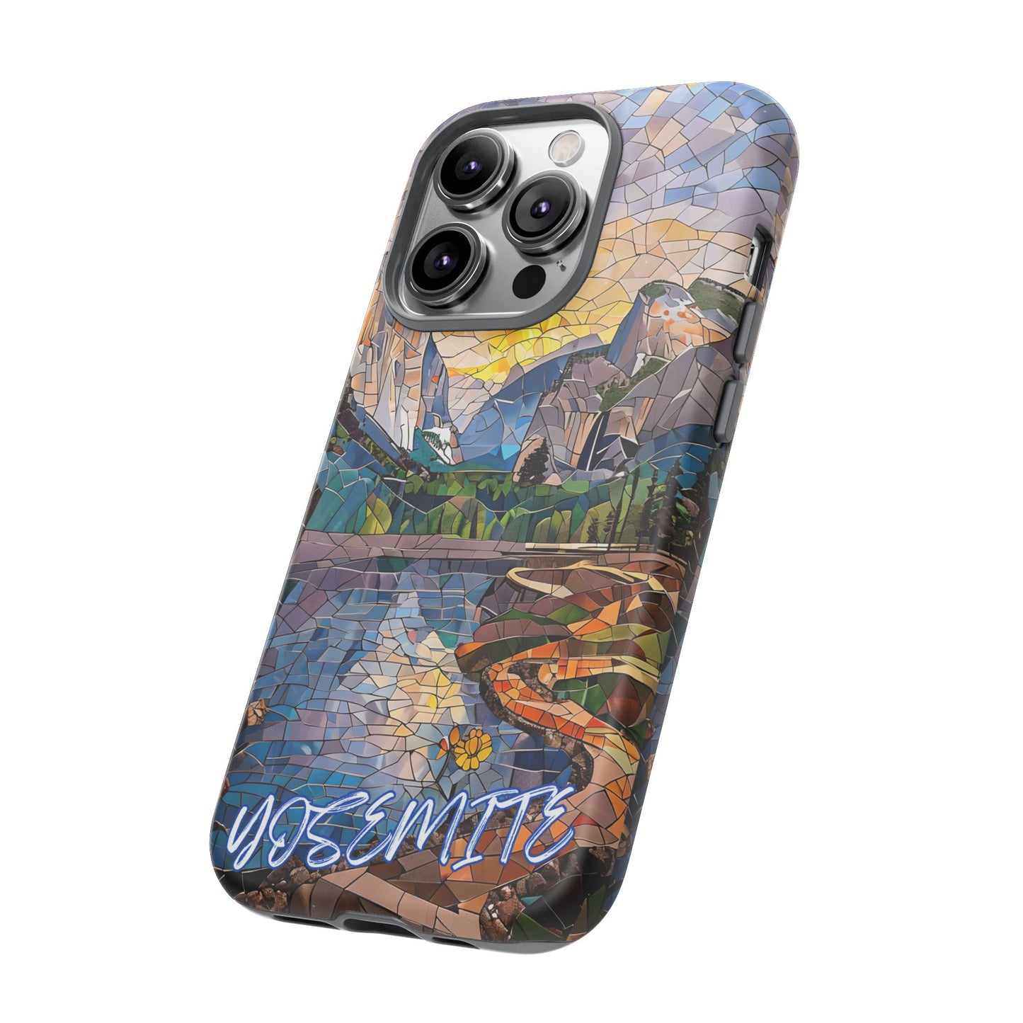 Yosemite Mosaic Tough Phone Case - Mountain Nature Art, Scenic Forest Aesthetic, Compatible with iPhone, Galaxy, and Google Phones