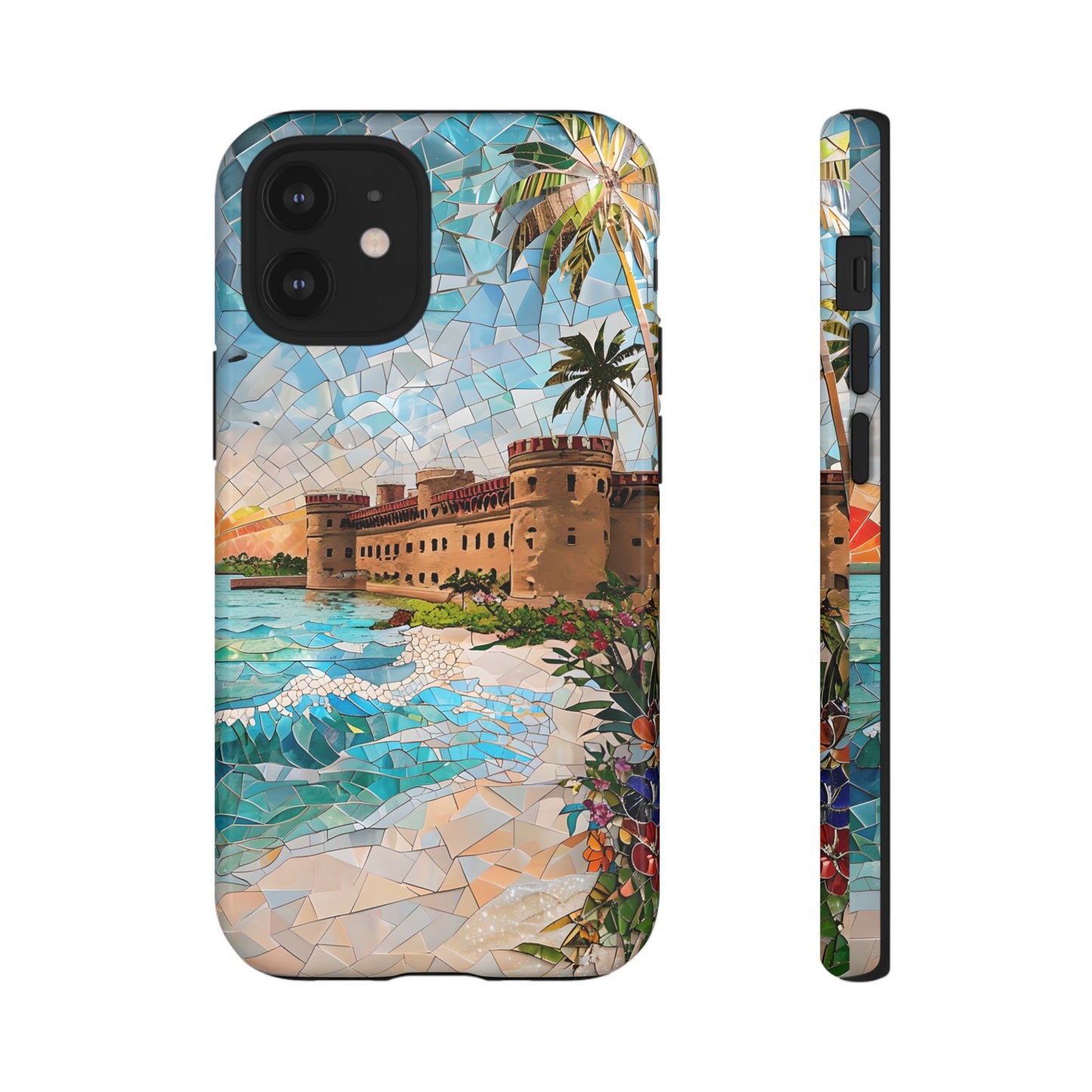 Dry Tortugas Mosaic Tough Phone Case - Tropical Island Art, Coastal Nature Aesthetic, Compatible with iPhone, Galaxy, and Google Phones