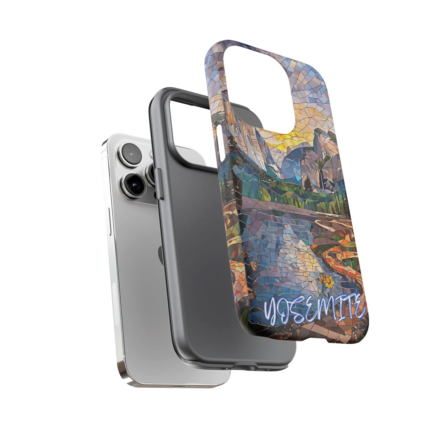 Yosemite Mosaic Tough Phone Case - Mountain Nature Art, Scenic Forest Aesthetic, Compatible with iPhone, Galaxy, and Google Phones