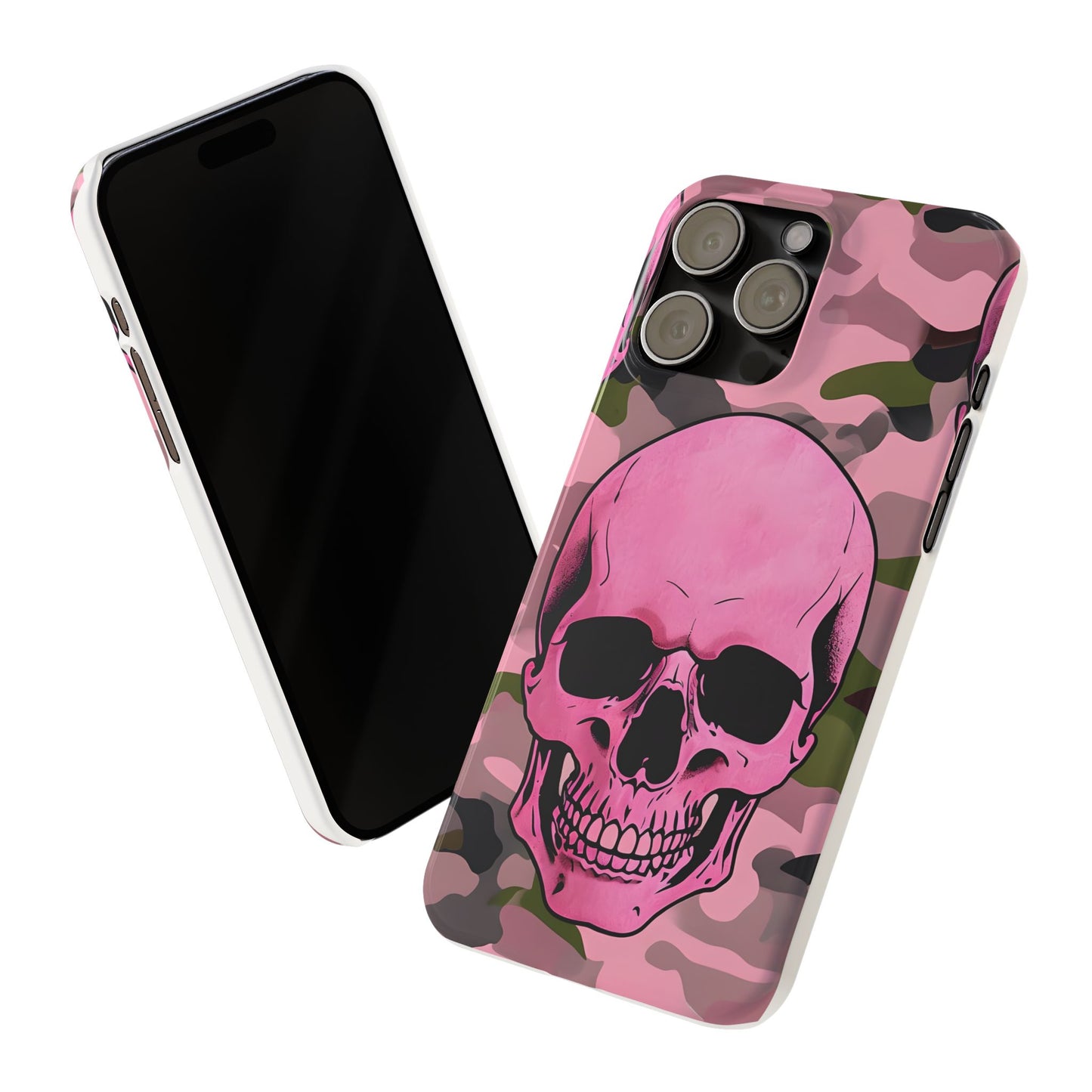Pink Camo Skull Phone Case, Slim Case for iPhone, Edgy Phone Accessory, Unique Gift for Her, Trendy Tech Lover