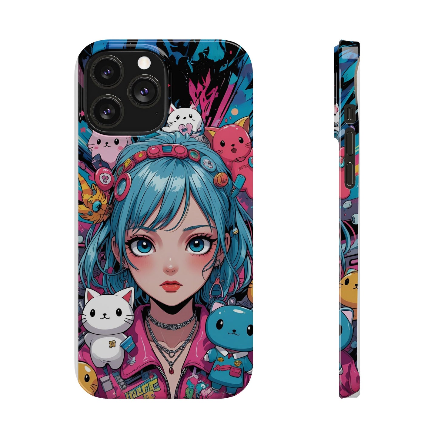 Y2K Anime Girl Slim Phone Case - Cute Maximalist Aesthetic, Kawaii Vaporwave Style, Pop Culture Lovers and Special Occasions