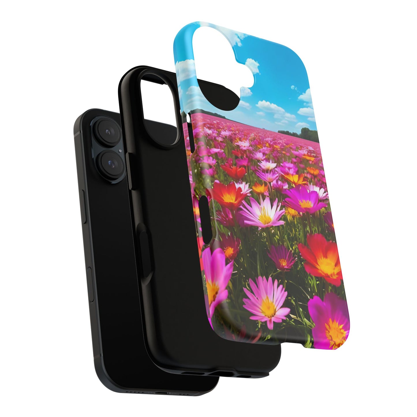 Flower Field Tough Phone Case - Wildflower Meadow Print, Colorful Nature Aesthetic, Compatible with iPhone, Galaxy, and Google Phones