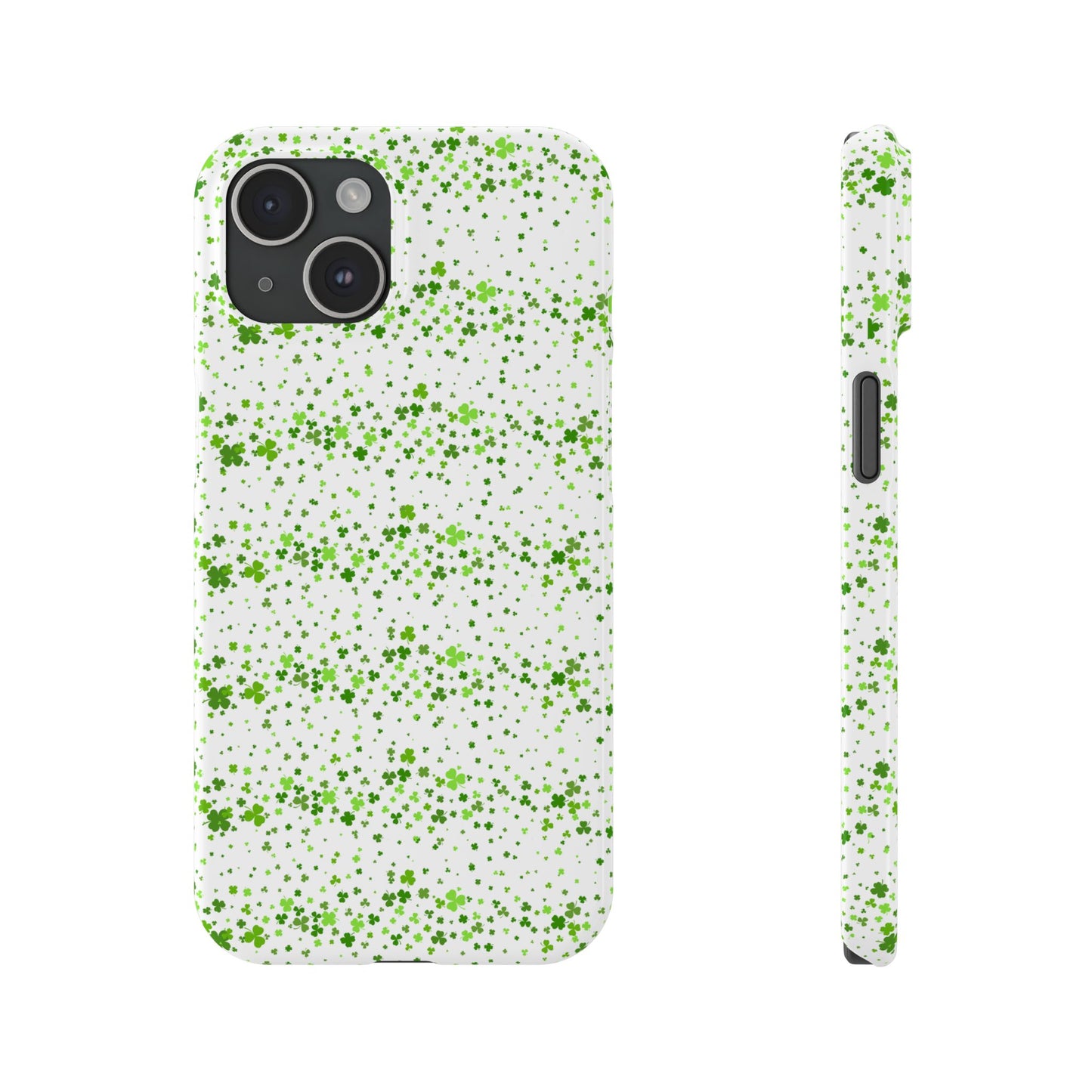 Shamrock Slim Phone Case, Minimal St Patricks Day Clover Pattern, Irish Green Cover Compatible with iPhone 17, 16, 15, 14, 13, 12, 11