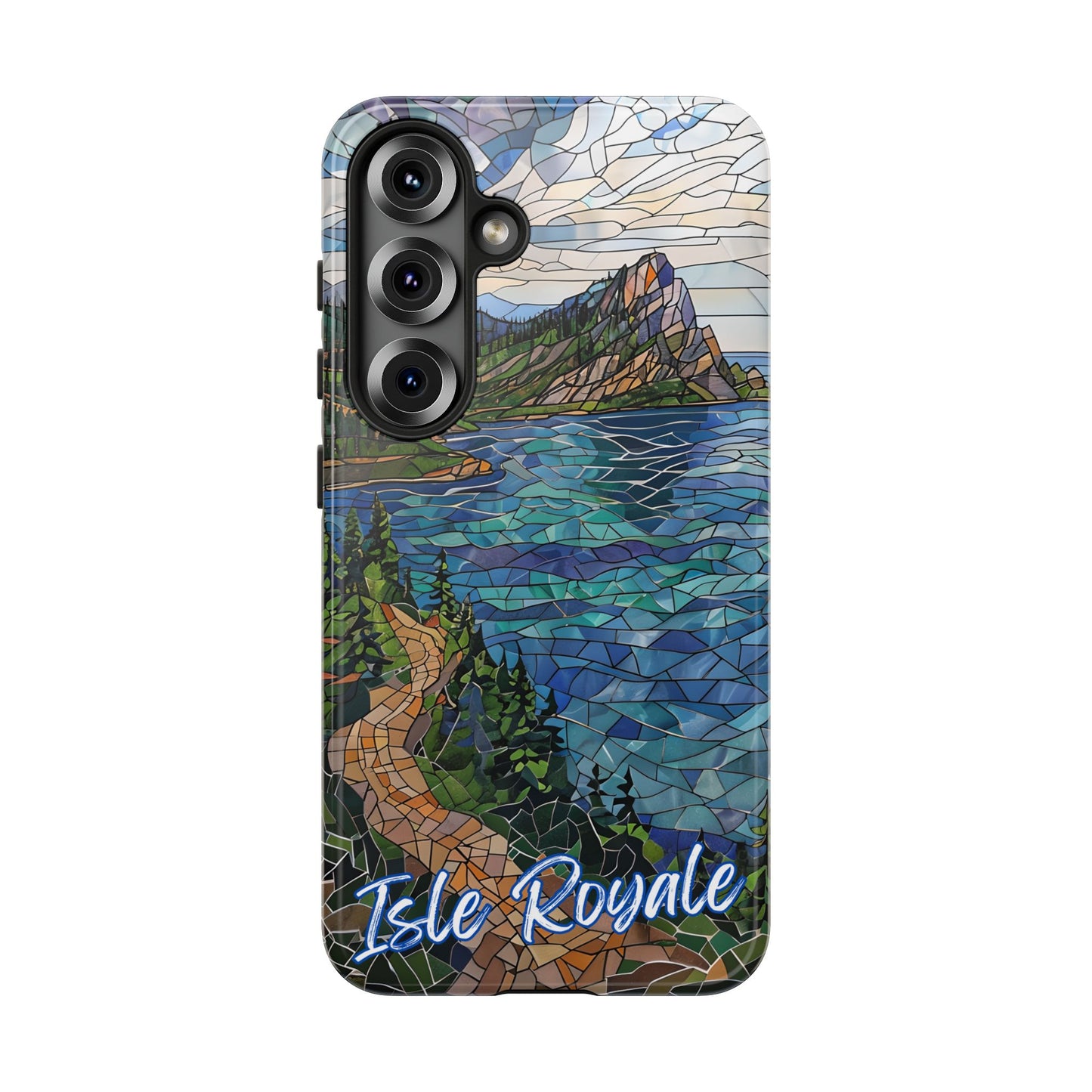 Isle Royale Mosaic Tough Phone Case, Remote Island Wilderness Art, Great Lakes Nature Aesthetic, Compatible with iPhone, Galaxy, and Pixels