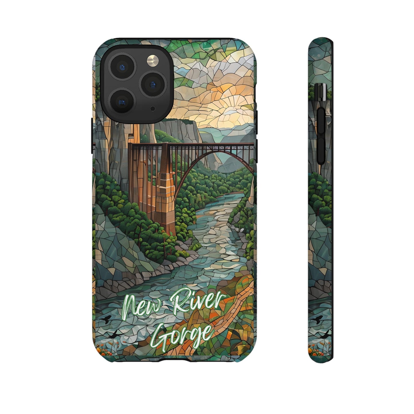 New River Gorge Mosaic Tough Phone Case, Mountain River Landscape Scenic Forest Aesthetic, Compatible with iPhone, Galaxy, and Google Phones