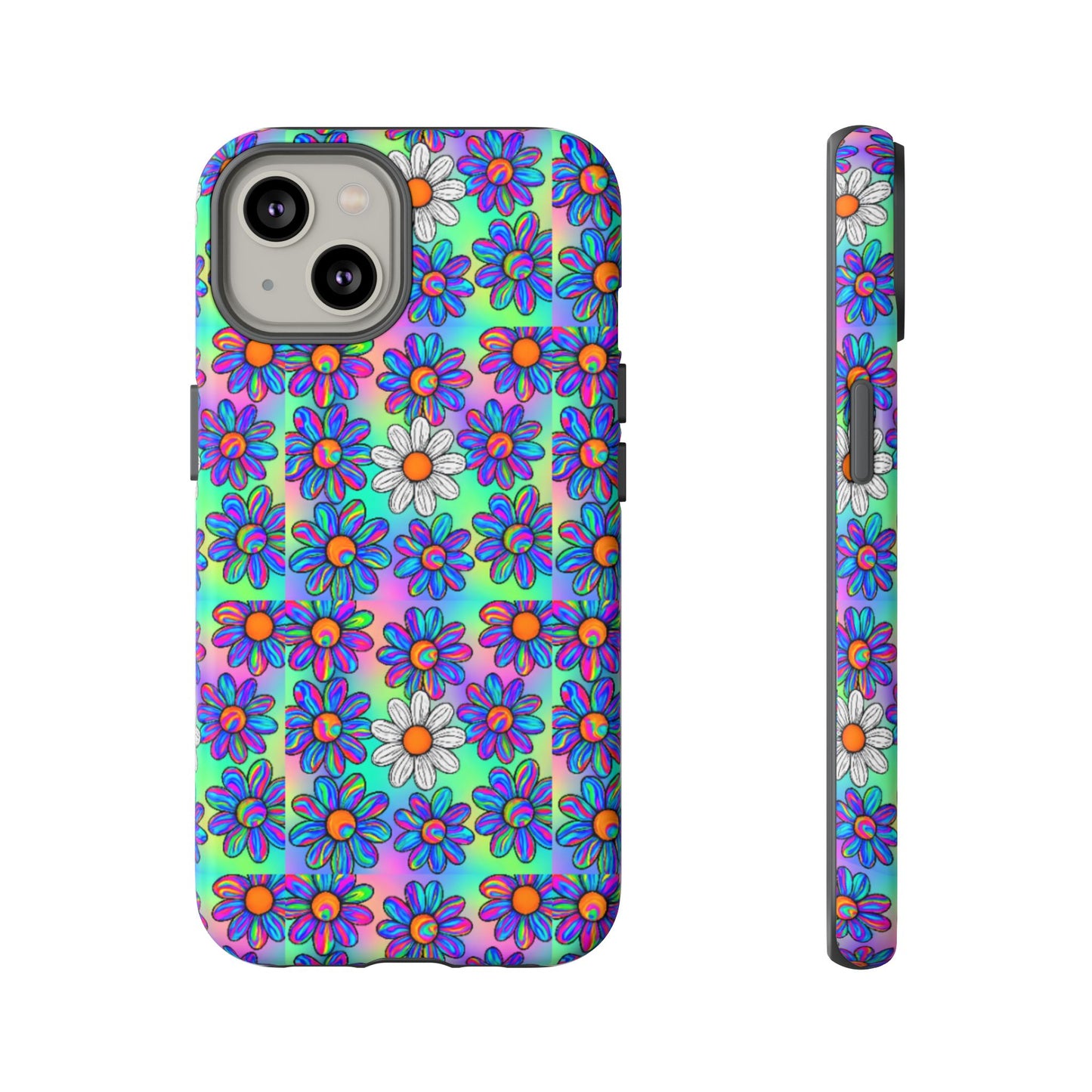 Trippy Daisy Tough Phone Case - Psychedelic Floral Aesthetic, Colorful Groovy Design, Compatible with iPhone, Galaxy, and Google Phones