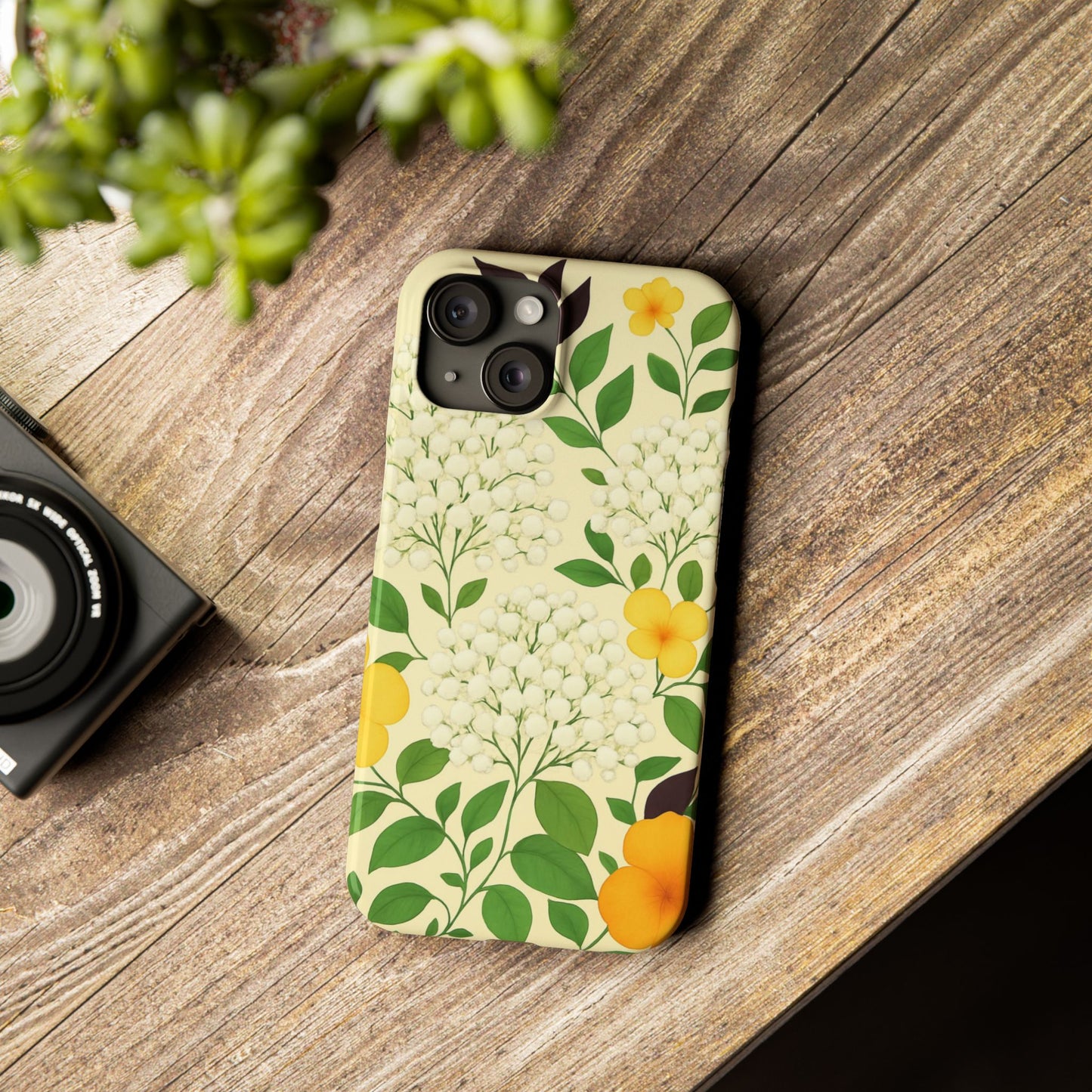 Delicate Floral Print Phone Case, Autumn Botanical Slim Phone Case, Aesthetic Flower Phone Cover Compatible with iPhone, Galaxy, Google