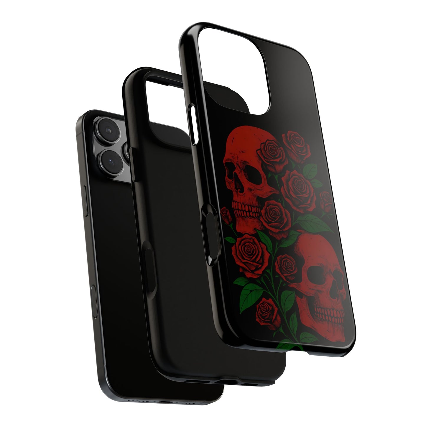 Skull and Roses Tough Phone Case - Gothic Floral Aesthetic, Dark Halloween Vibes, Compatible with iPhone, Galaxy, and Google Phones