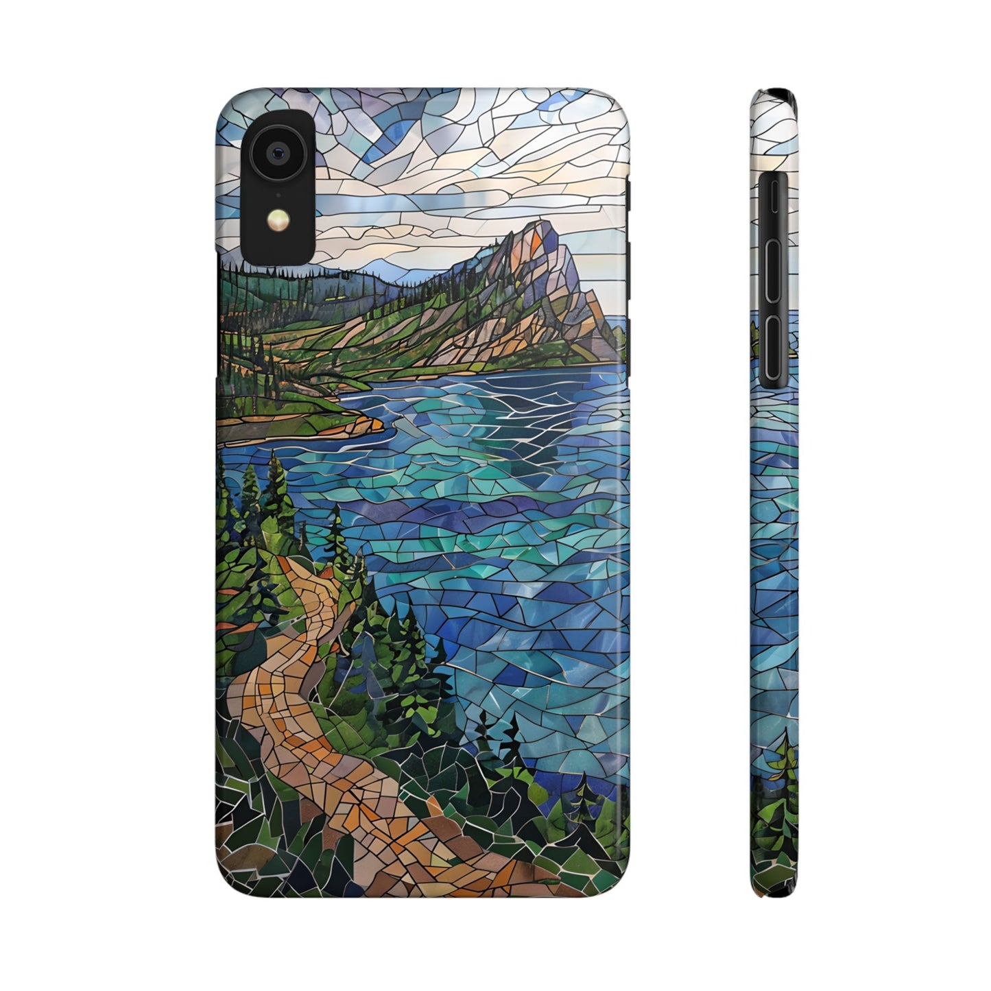 Isle Royale Mosaic Slim Phone Case, Remote Island Wilderness Art, Great Lakes Nature Aesthetic, Eco-Friendly Phone Accessory