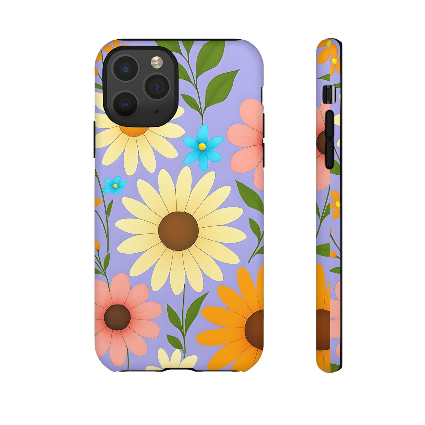 Minimal Daisy Flower Tough Phone Case - Retro Coquette Floral Print, Cute Soft Aesthetic, Compatible with iPhone, Galaxy, and Google Phones