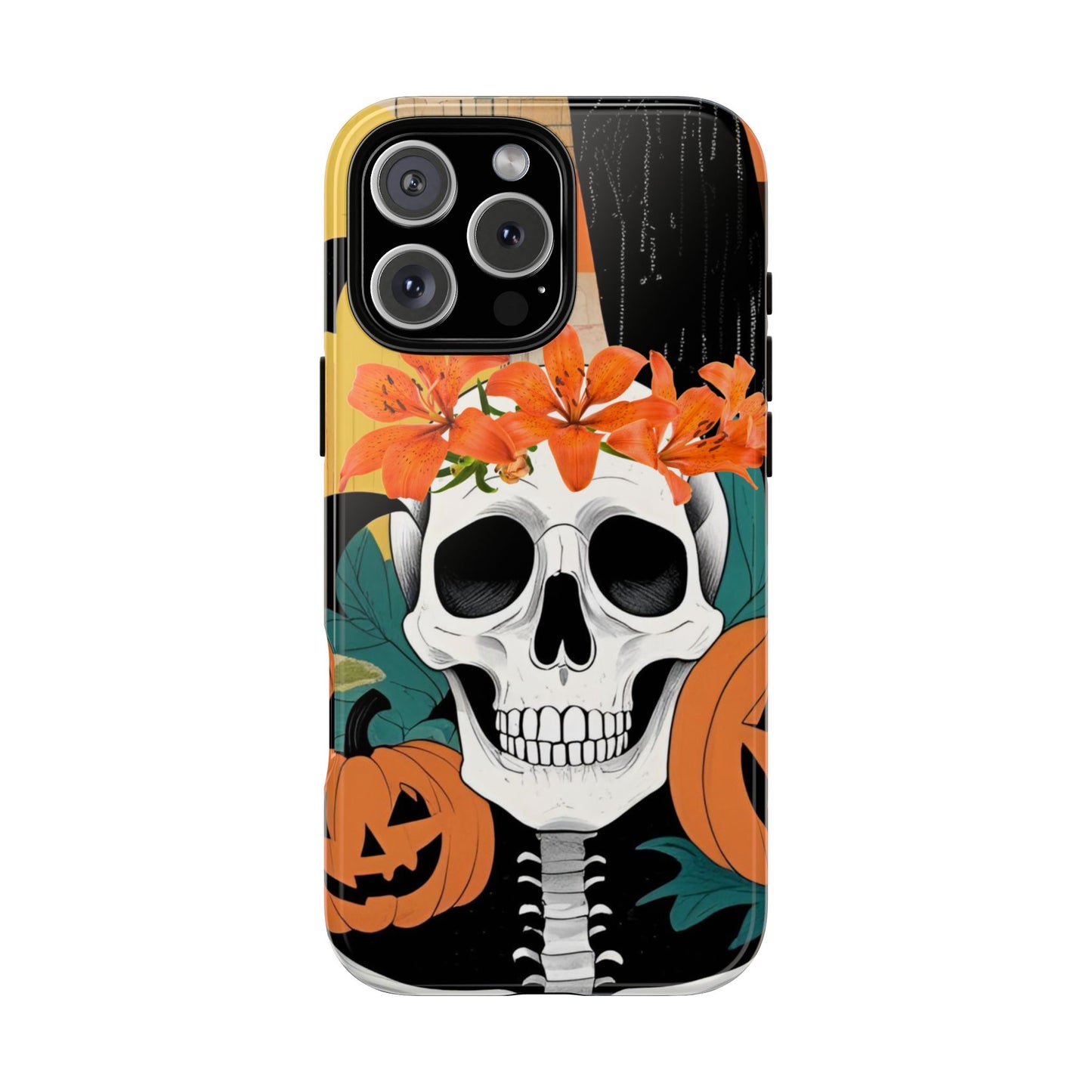 Summerween Skull Phone Case, Halloween Floral Skeleton Phone Cover, Pumpkin Goth Aesthetic Case, Spooky Fall Accessory, Floral Horror Gift