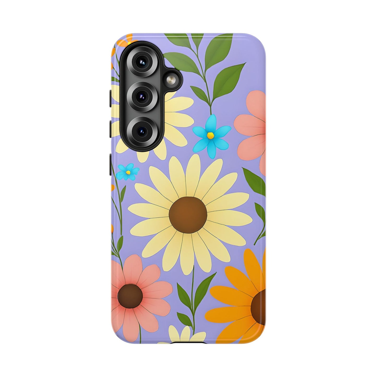 Minimal Daisy Flower Tough Phone Case - Retro Coquette Floral Print, Cute Soft Aesthetic, Compatible with iPhone, Galaxy, and Google Phones