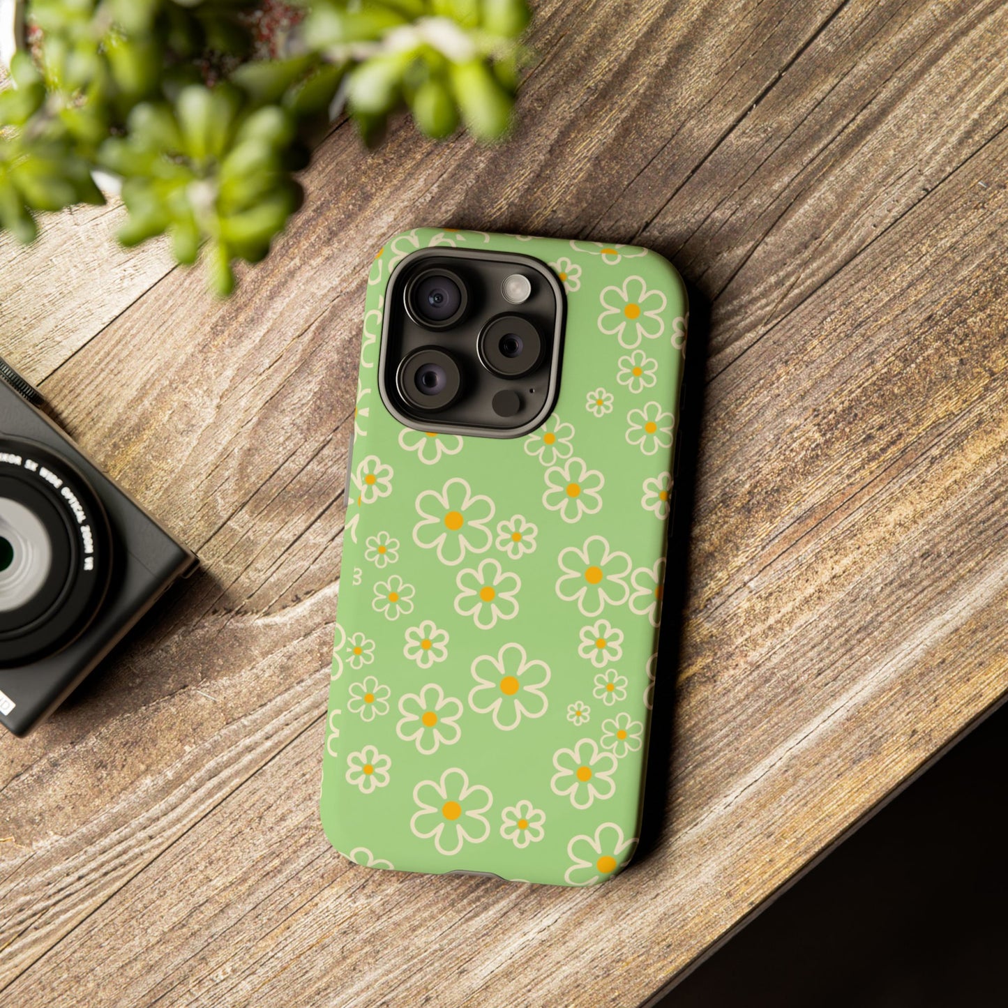 Minimal Daisy Flower Tough Phone Case - Retro Coquette Floral Print, Cute Soft Aesthetic, Compatible with iPhone, Galaxy, and Google Phones