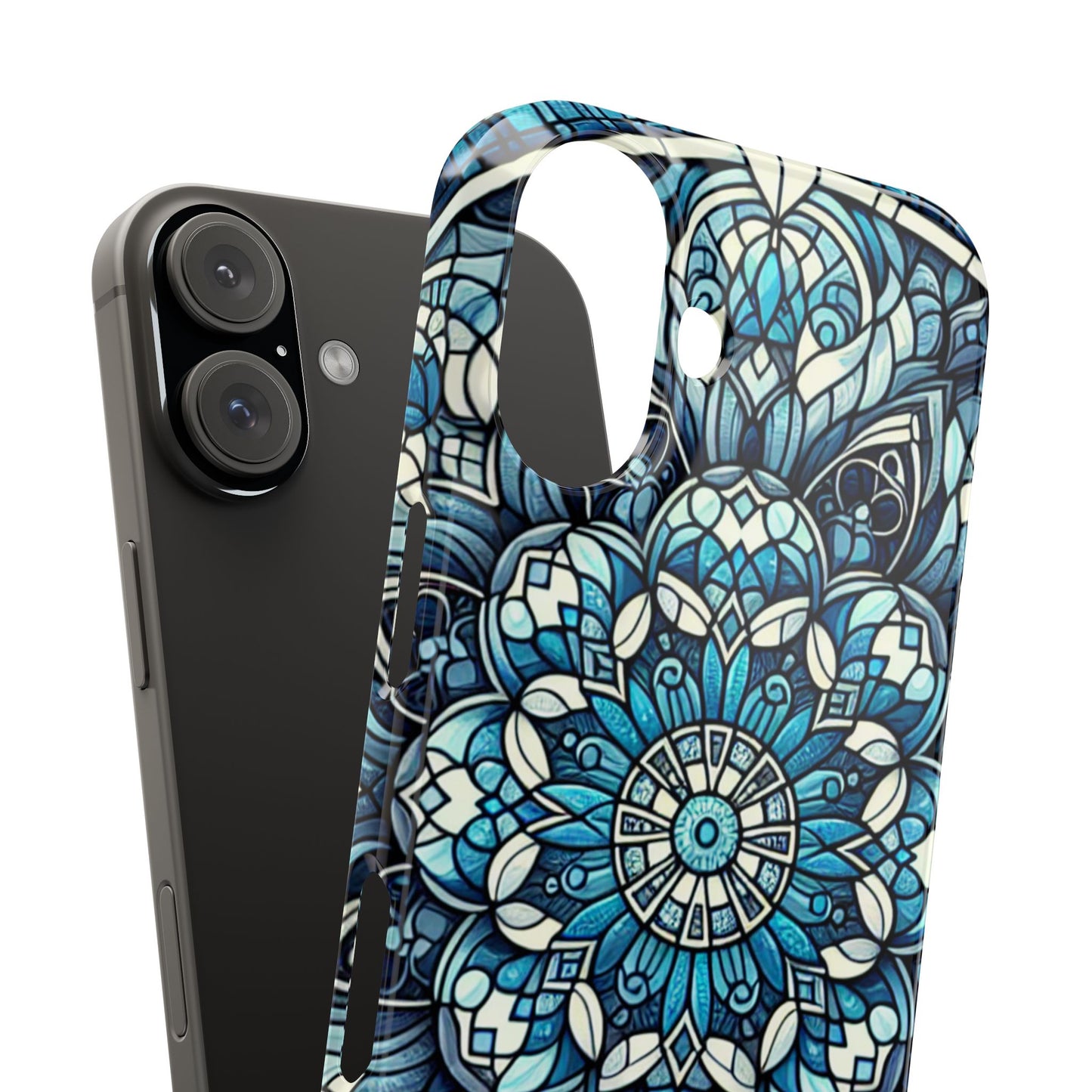Decorative Slim Phone Case - Blue Mandala Design, Gift for Her, Phone Accessories, Boho Style, Unique Cell Phone Cover, Trendy Tech