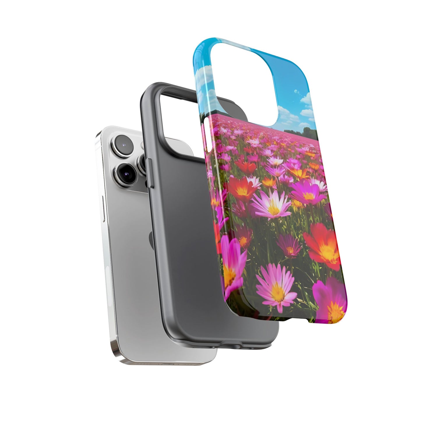 Flower Field Tough Phone Case - Wildflower Meadow Print, Colorful Nature Aesthetic, Compatible with iPhone, Galaxy, and Google Phones
