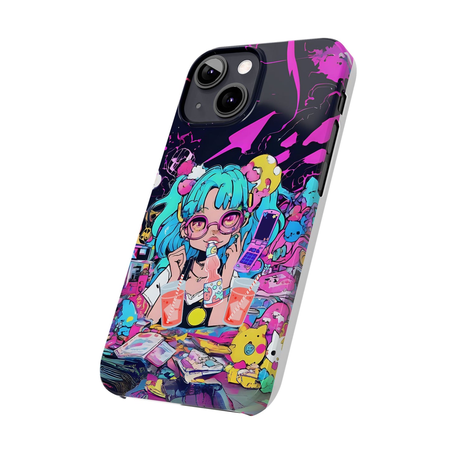 2K Anime Girl Slim Phone Case - Kawaii Vaporwave Style, Cute Maximalist Aesthetic, Cute Phone Covers, Unique Gifts for Teens