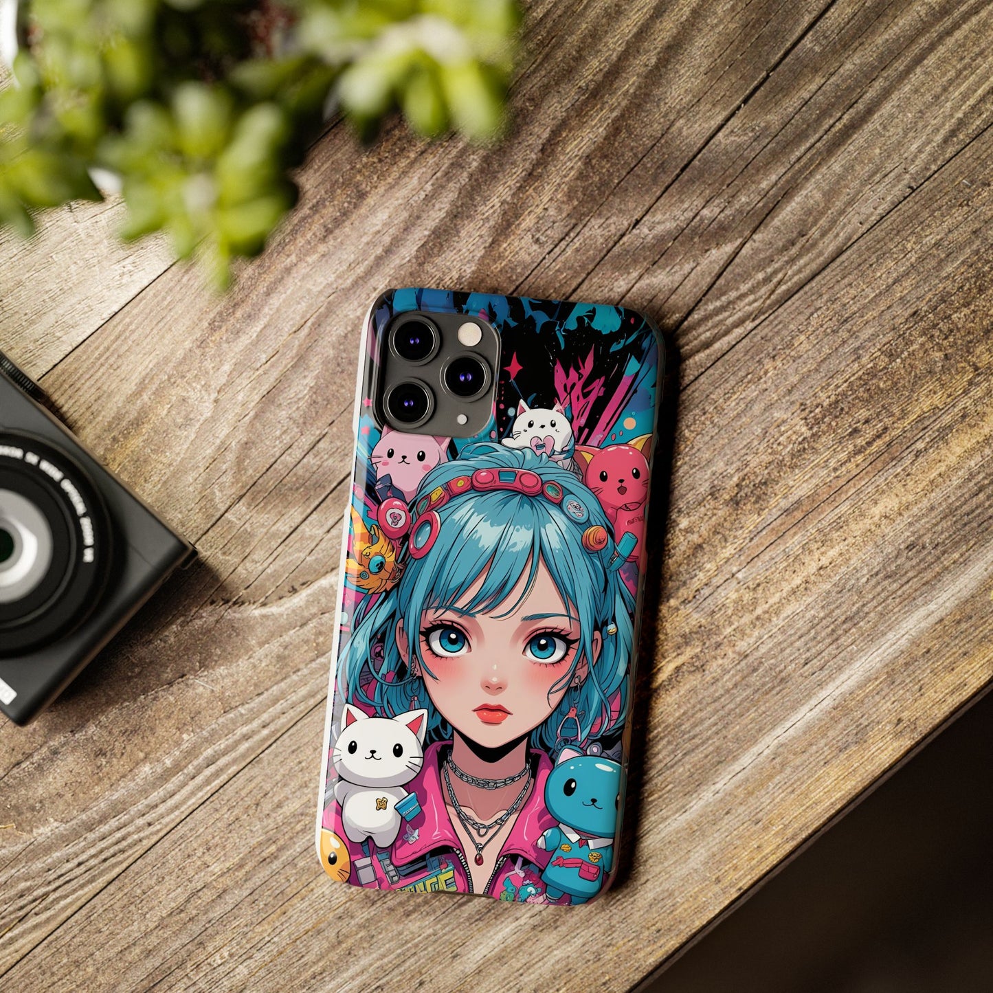 Y2K Anime Girl Slim Phone Case - Cute Maximalist Aesthetic, Kawaii Vaporwave Style, Pop Culture Lovers and Special Occasions
