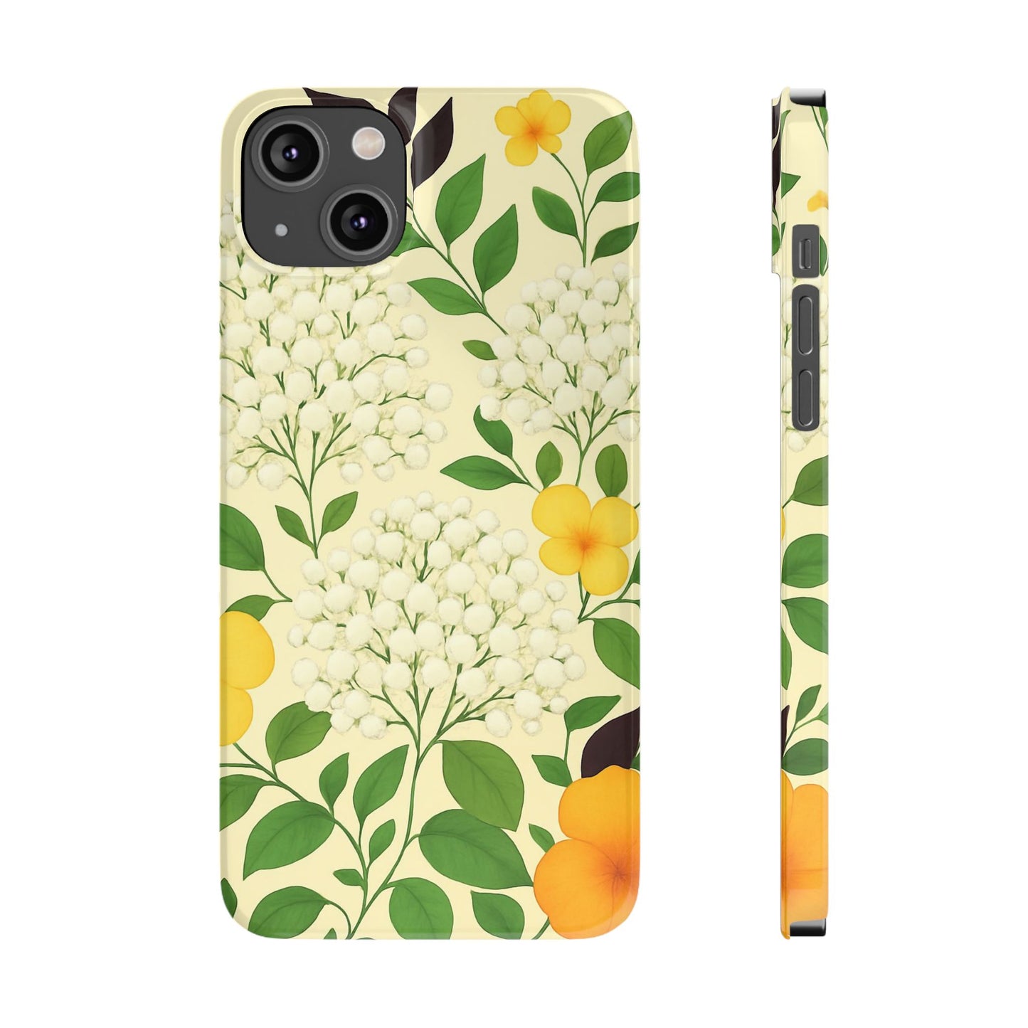 Delicate Floral Print Phone Case, Autumn Botanical Slim Phone Case, Aesthetic Flower Phone Cover Compatible with iPhone, Galaxy, Google