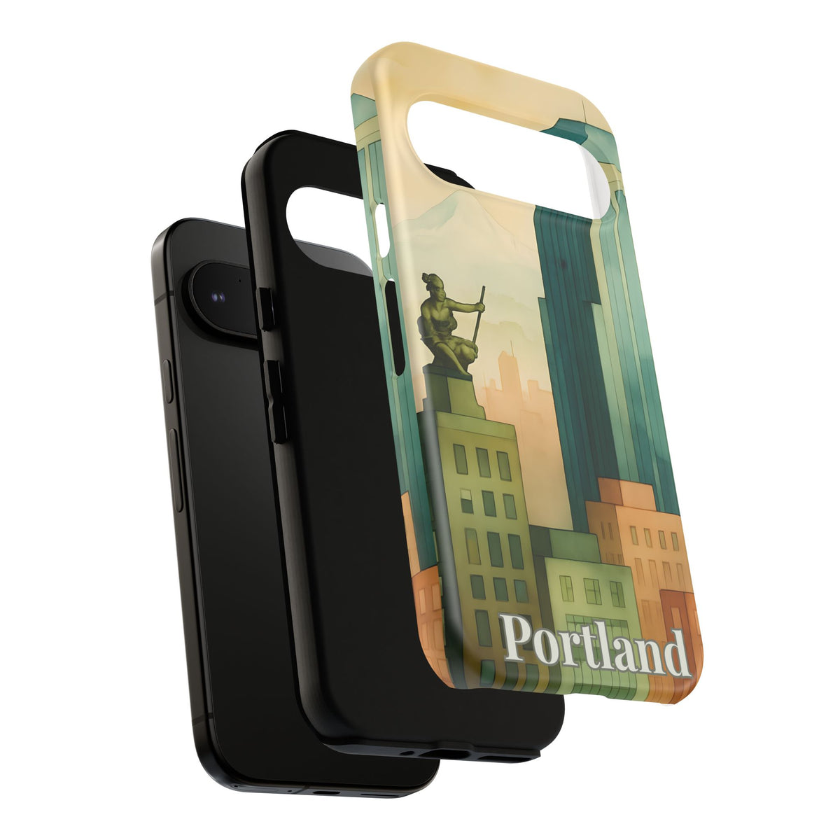 Portland Cityscape Phone Case • Urban Skyline Art Tough Case • Watercolor City Aesthetic • Gift for Travelers • Compatible with iPhone, Galaxy, Google