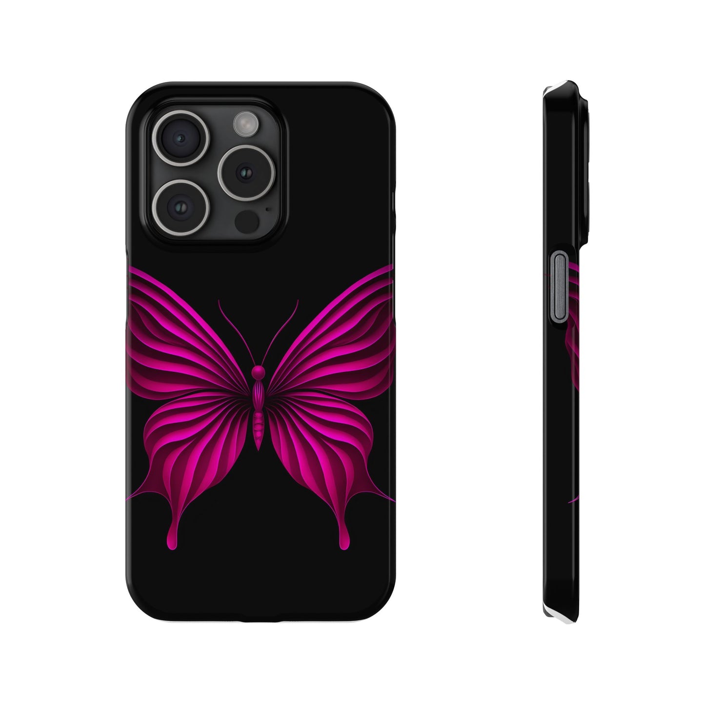 Pink Butterfly Phone Case, Elegant Insect Art, Black Aesthetic Slim Phone Case Compatible with iPhone, Galaxy, Google