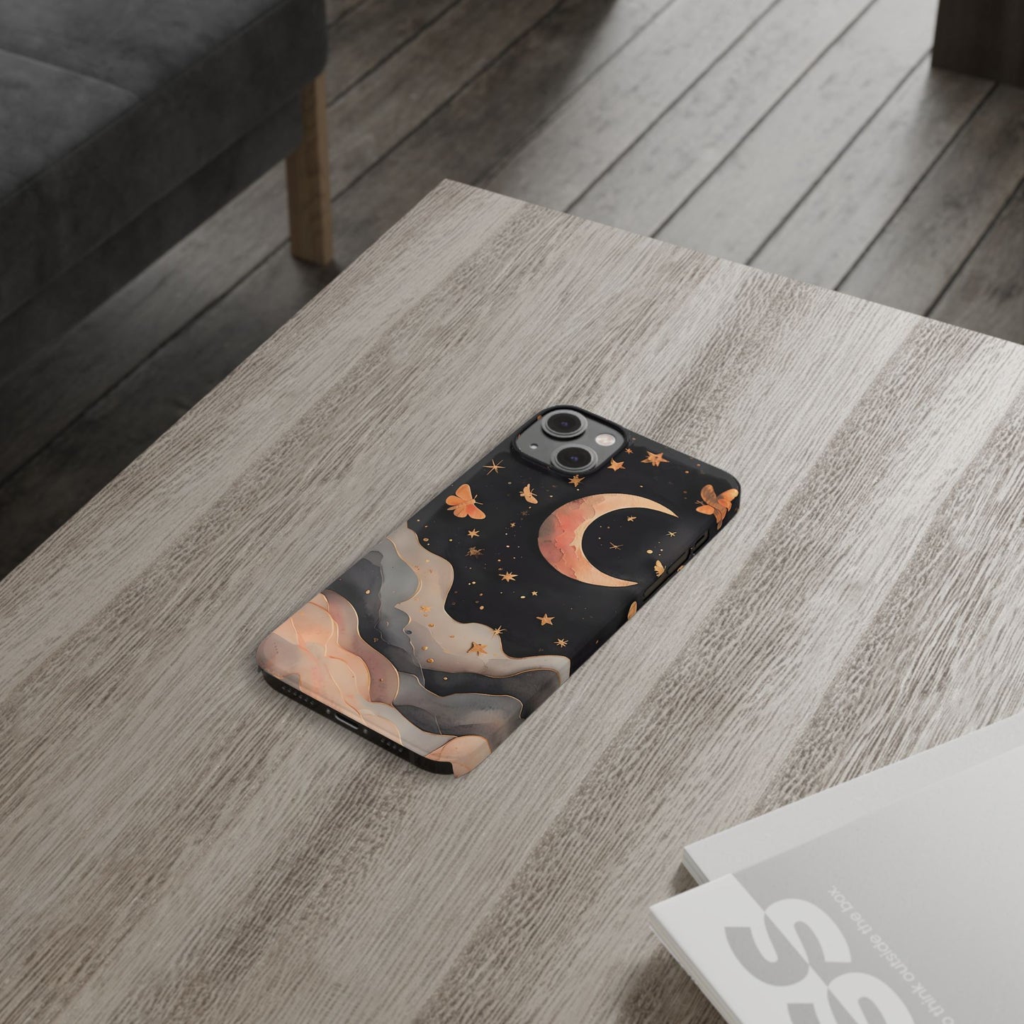 Moonlit Dream Slim Phone Case Night Sky Art, Celestial Design, Moon Lovers, Compatible with iPhone 17, 16, 15, 14, 13, 12, 11