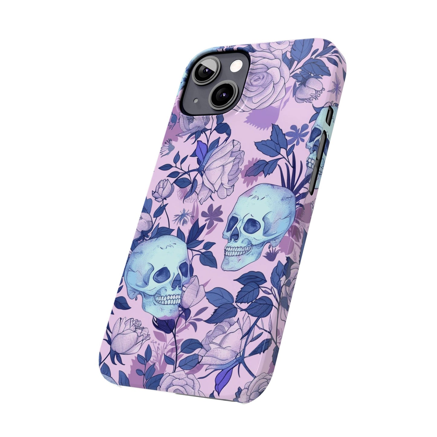 Floral Skull Slim Phone Case - Aesthetic, Trendy, Gift for Goth Lovers, Unique Phone Accessories, Floral Print, Halloween Decor