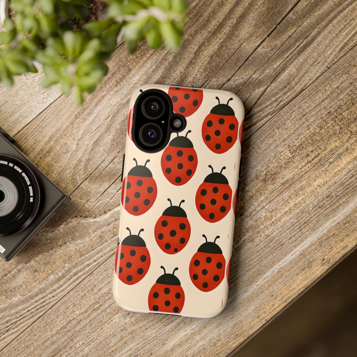Cute Ladybug Tough Phone Case - Red and Black Insect Pattern, Nature-Inspired Design, Compatible with iPhone, Galaxy, and Google Phones