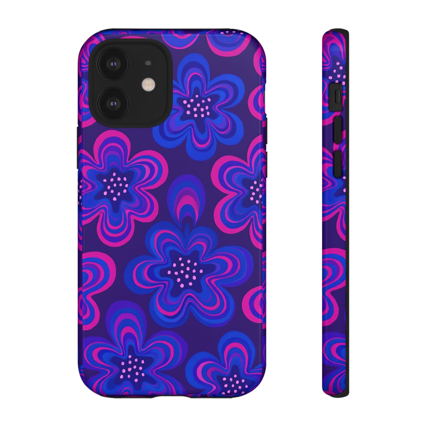 Retro Swirl Flower Tough Phone Case - Groovy Psychedelic Floral Pattern, Funky Vintage Aesthetic, Compatible with iPhone, Galaxy, and Google