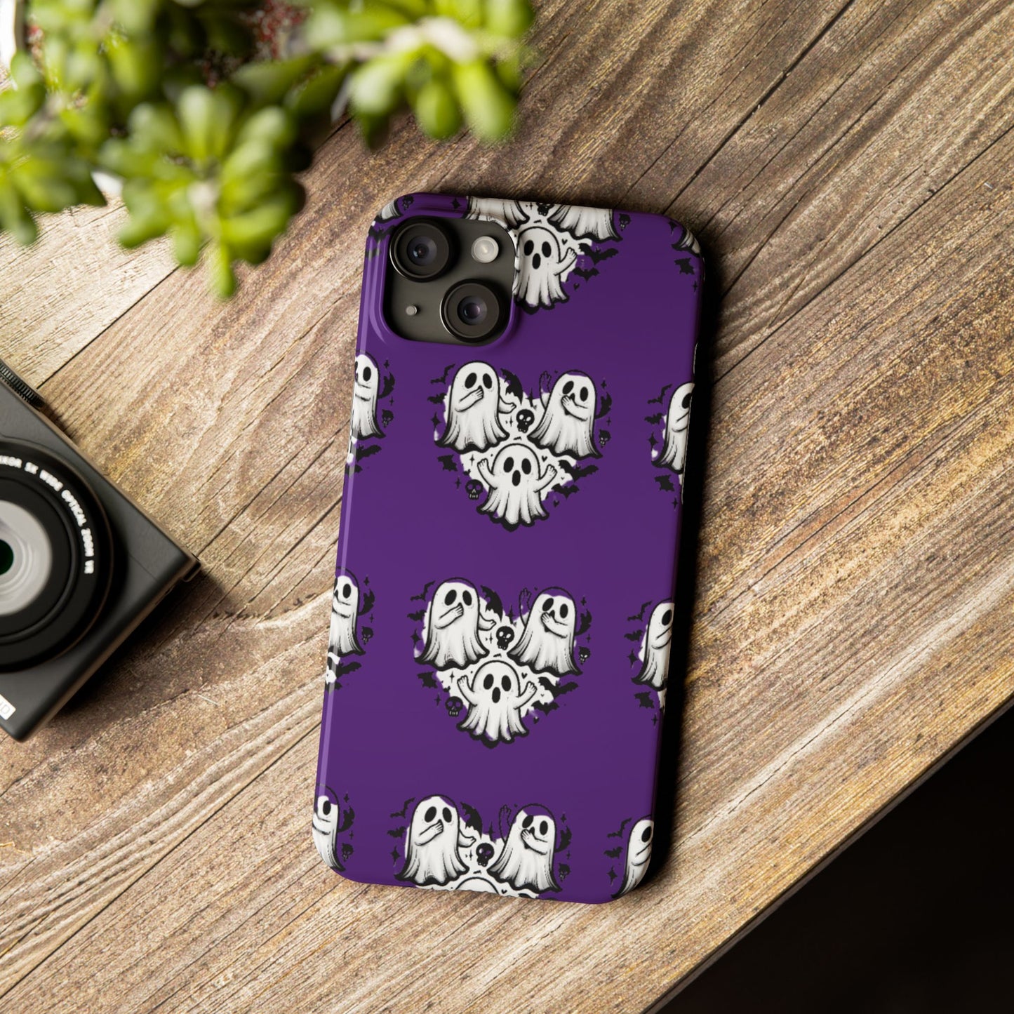 Cute Ghost Heart Slim Phone Case, Creepy Cute Spooky Heart Print, Goth Coquette Aesthetic Spooky Accessories, Halloween Gift Case