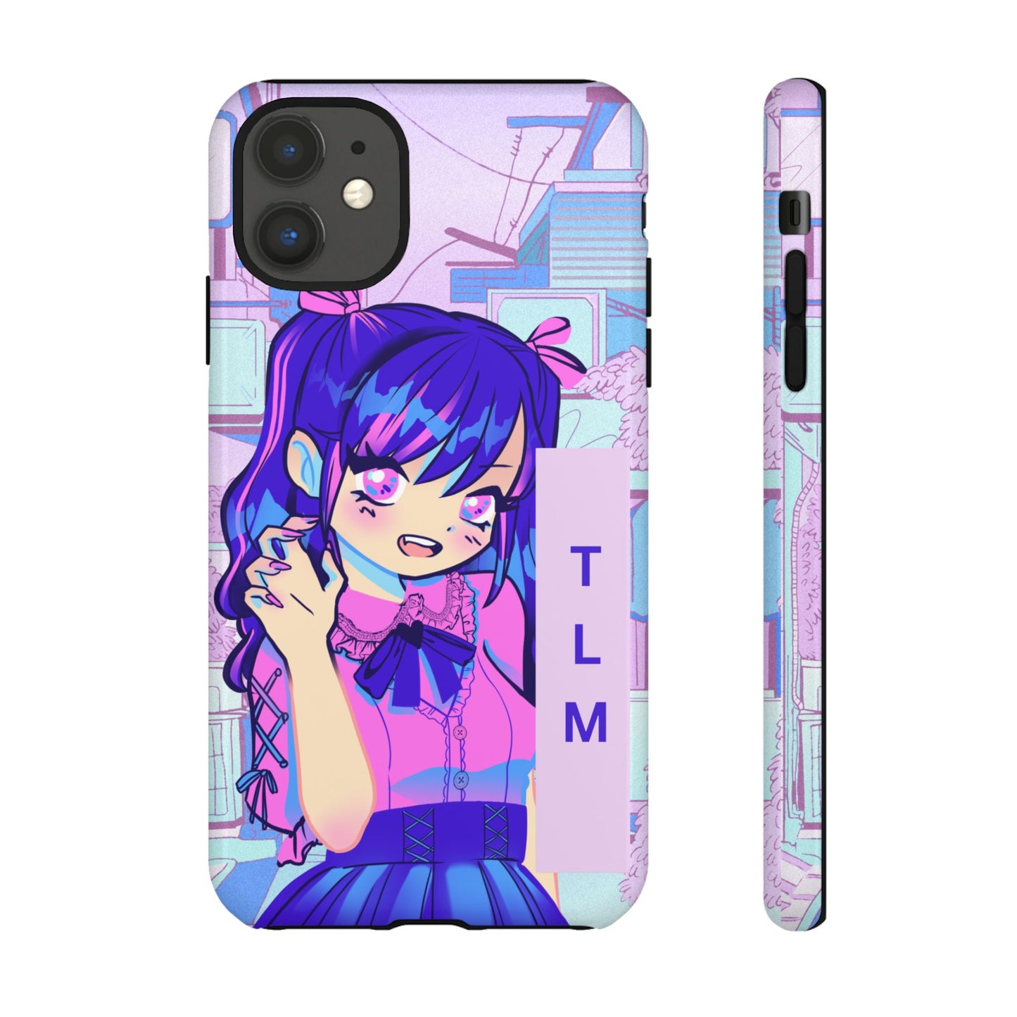 Personalized Initials, Anime Girl Phone Case,  Soft Pastel Kawaii Aesthetic Design, Cute Anime Aesthetic Phone Cover with Custom Initials